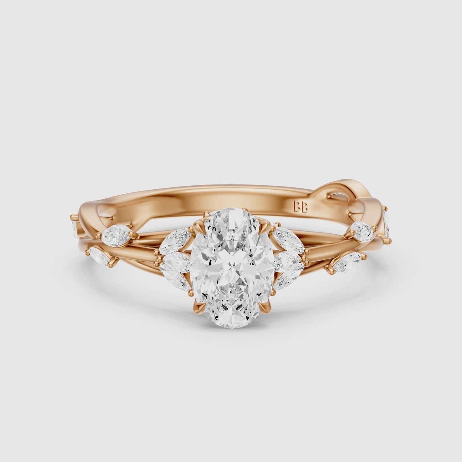 Load video: Alessia Oval Cut Secret Garden Lab Grown Diamond Ring with Side Stones