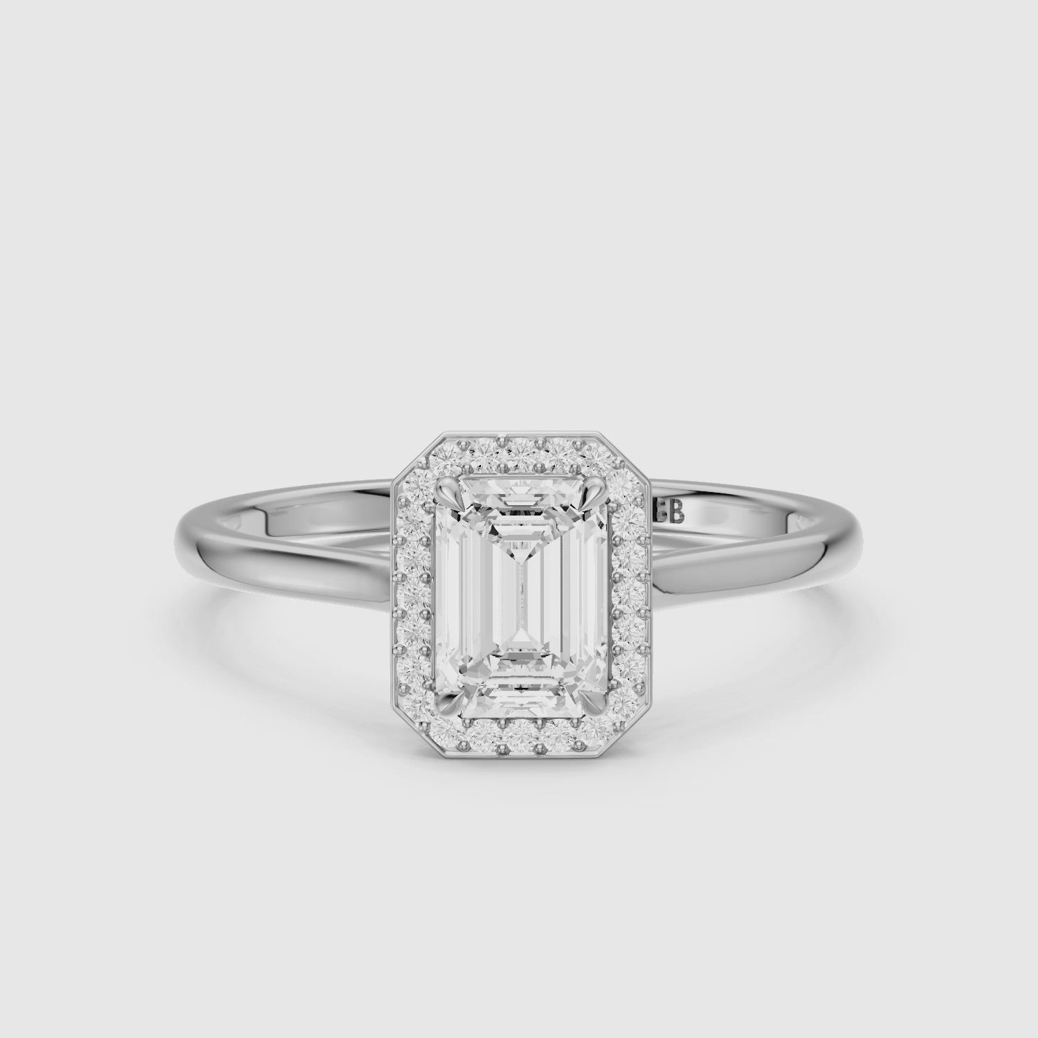 Load video: Ailani 4 Prong Emerald Cut Halo Cathedral Lab Grown Diamond Ring