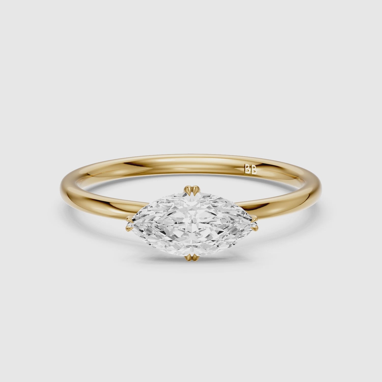 Load video: Vera East West Marquise Hidden Halo Lab Grown Diamond Ring with Double Claw Prong