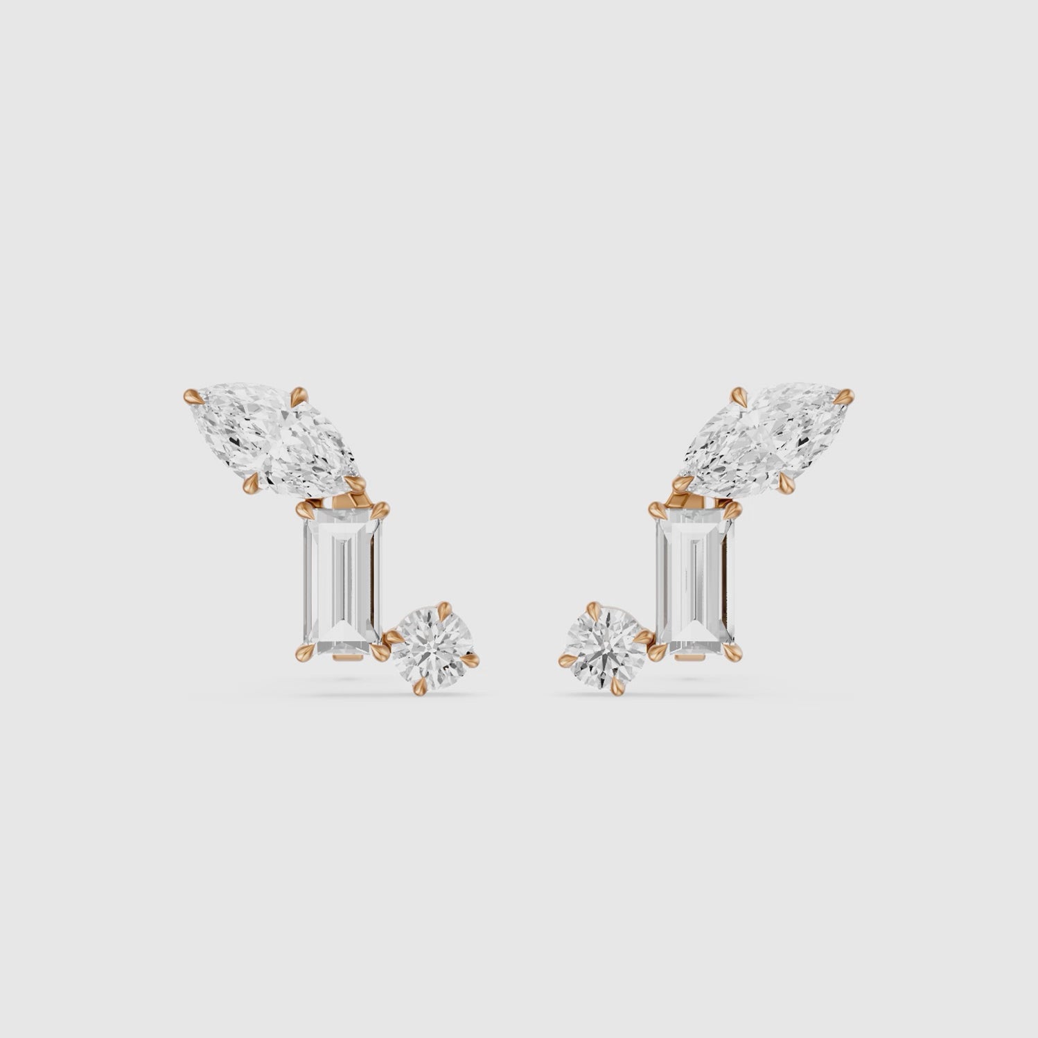 Load video: Beatriz Mixed Shape Lab Diamond Bar Cluster Stud Earrings