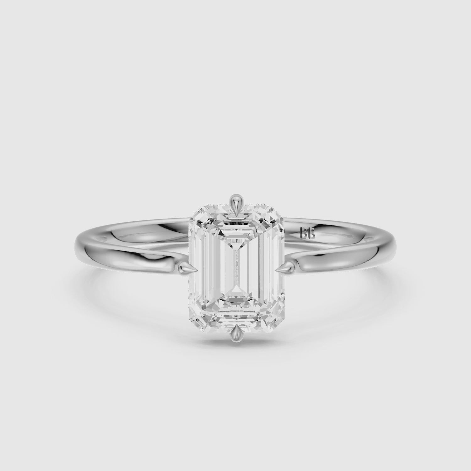 Load video: Noelle 4 Prong Emerald Cut Hidden Halo Lab Diamond Ring