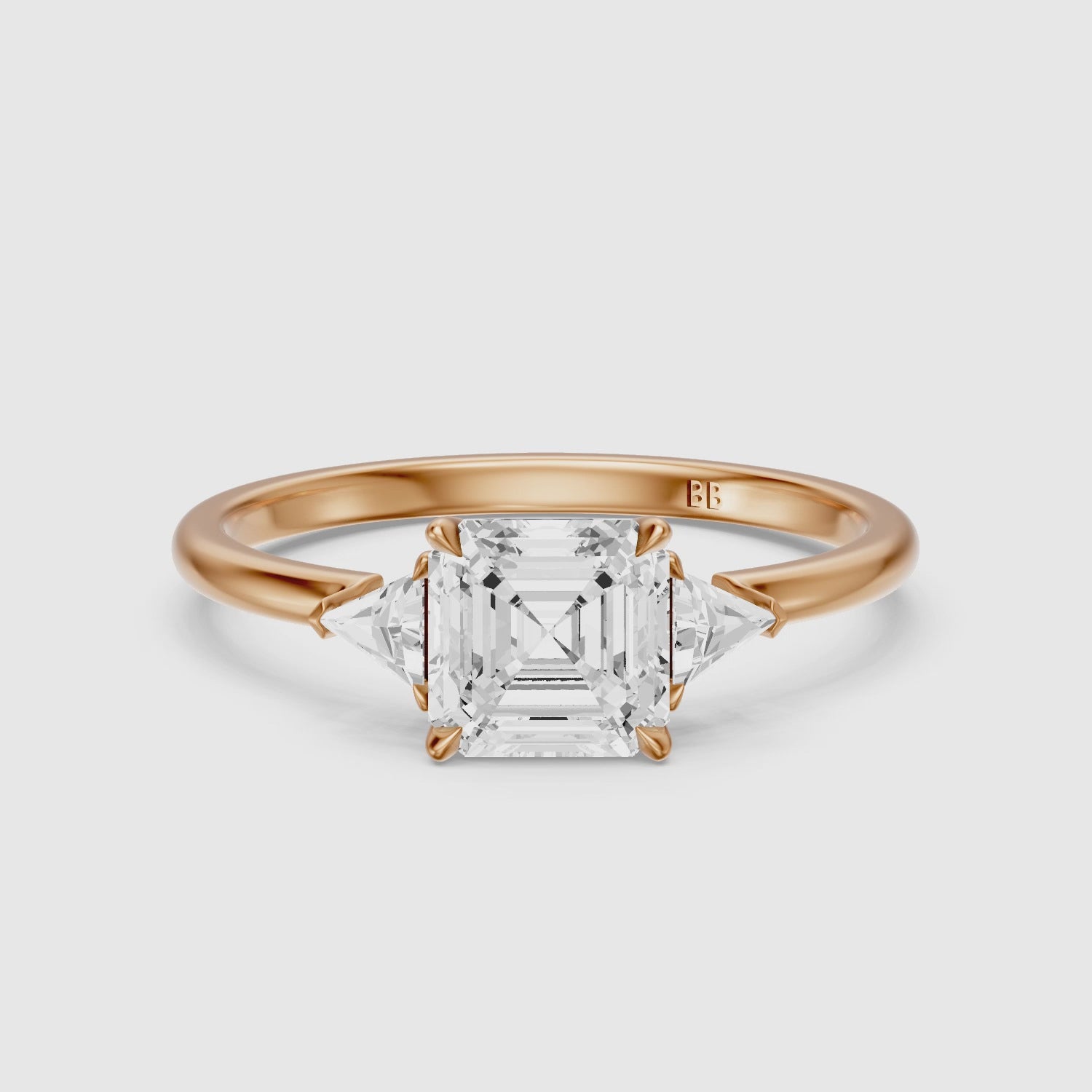 Load video: Franny Three Stone Asscher Cut With Trillion Side Stones Lab Grown Diamond Ring