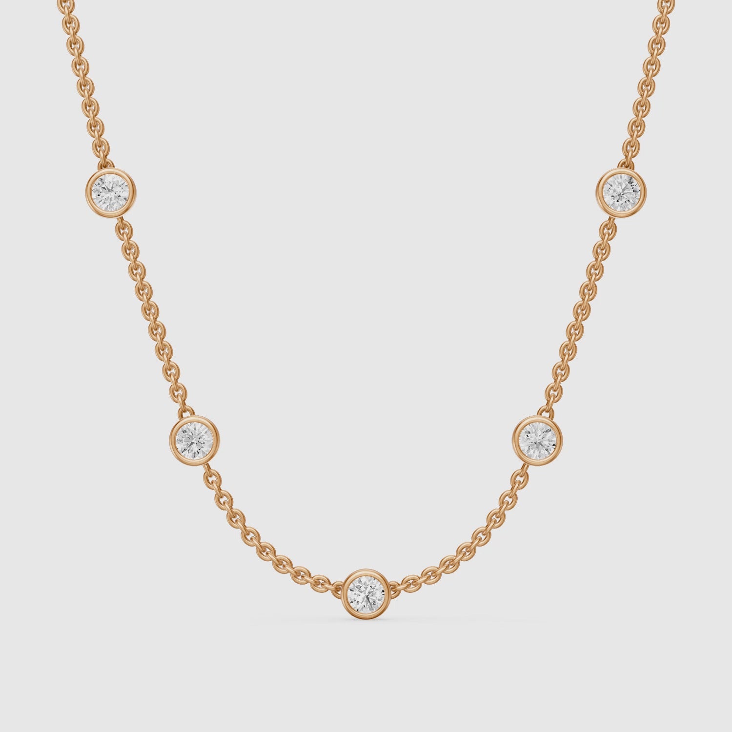 Load video: Gemma Round Lab Grown Diamond Bezel Station Chain Necklace