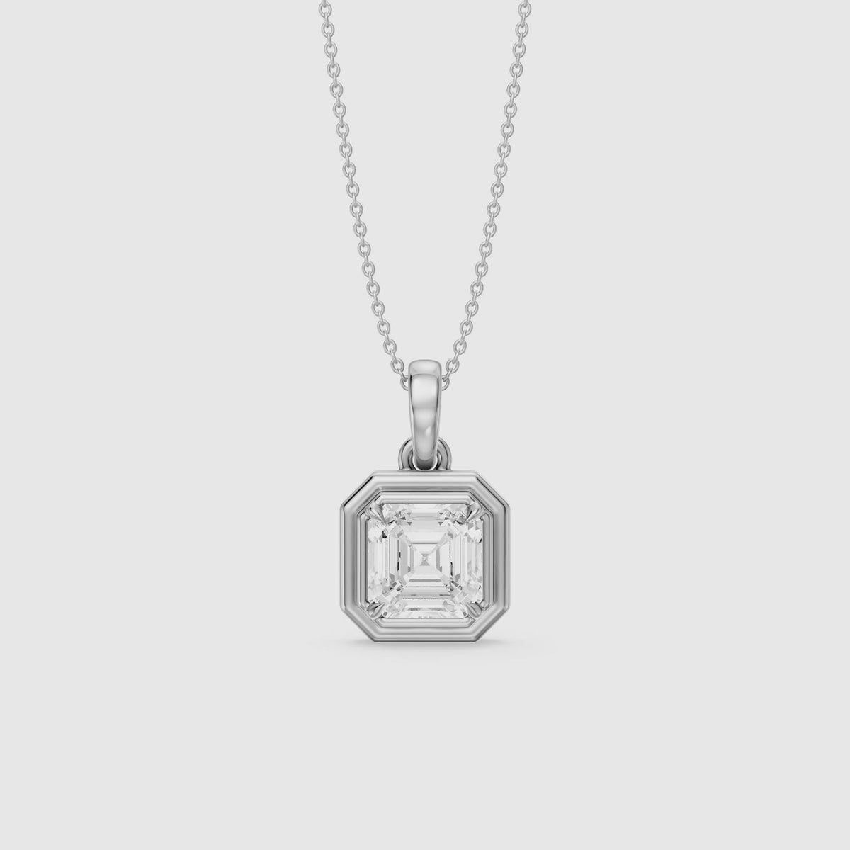 Load video: Ellen Asscher Cut Lab Grown Diamond Double Bezel Pendant with Prong