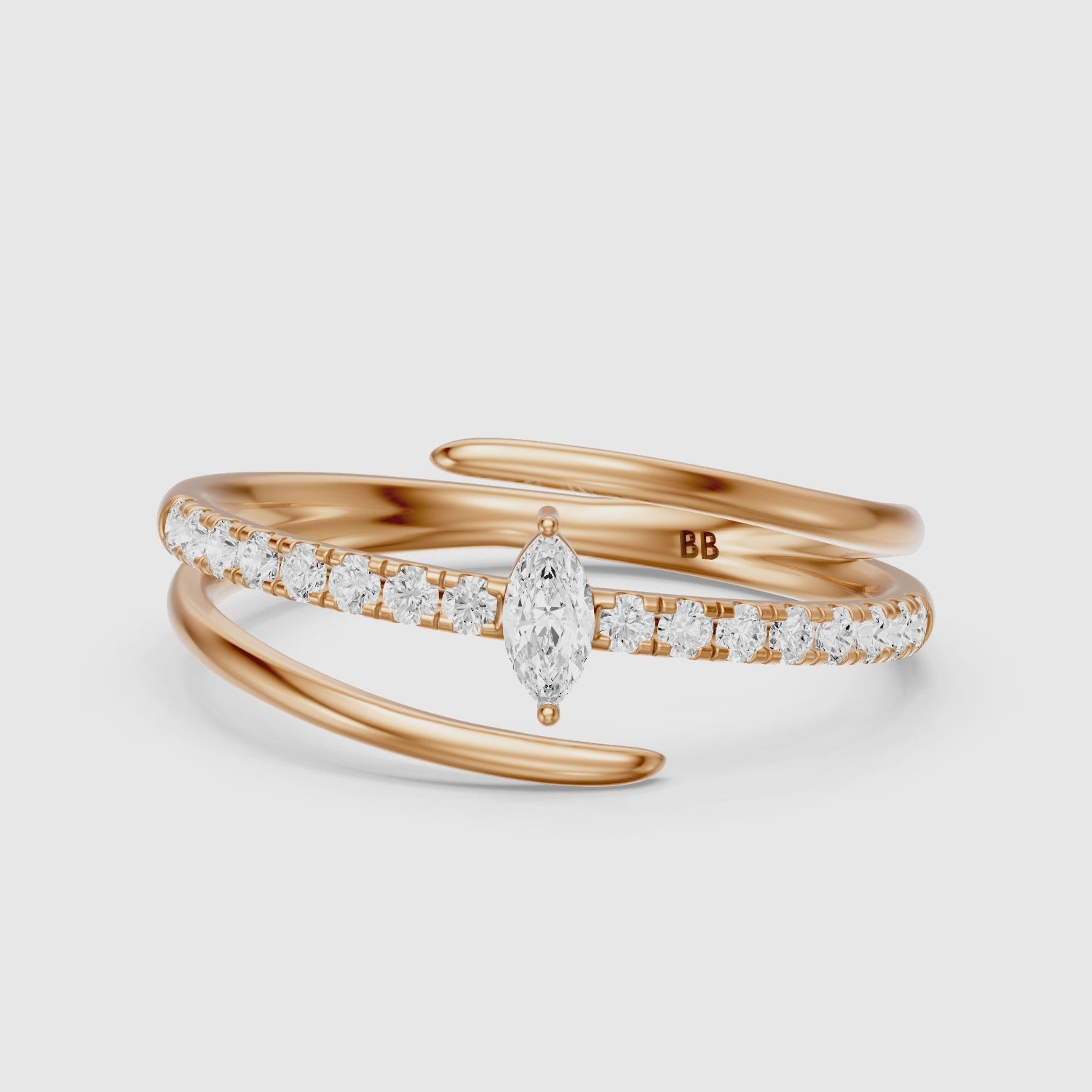 Load video: Quinn Marquise Center Wrap Pave Lab Grown Diamond Wedding Band