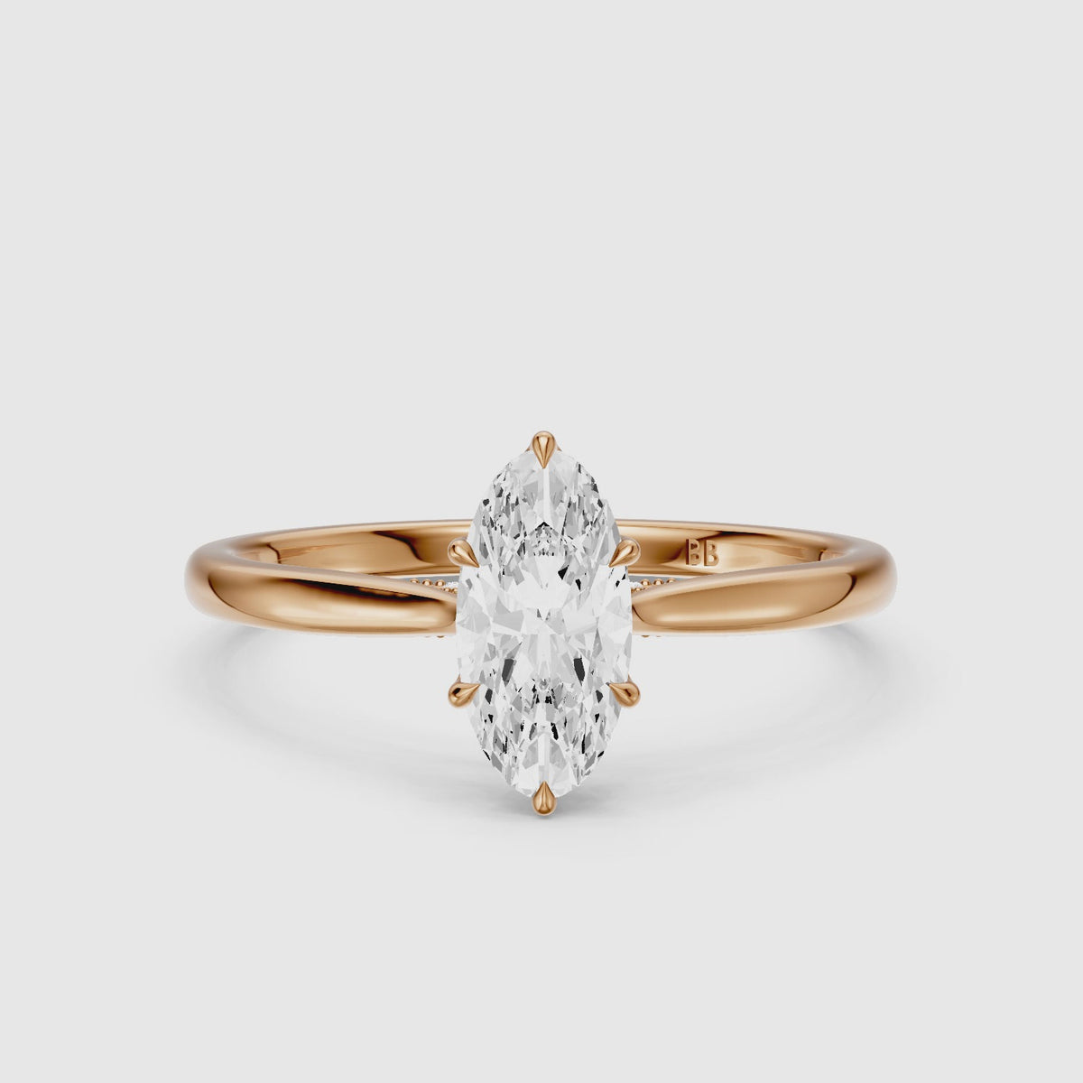 Load video: Leya 6 Prong Moval Moissanite Diamond Ring in Tulip Cathedral Setting