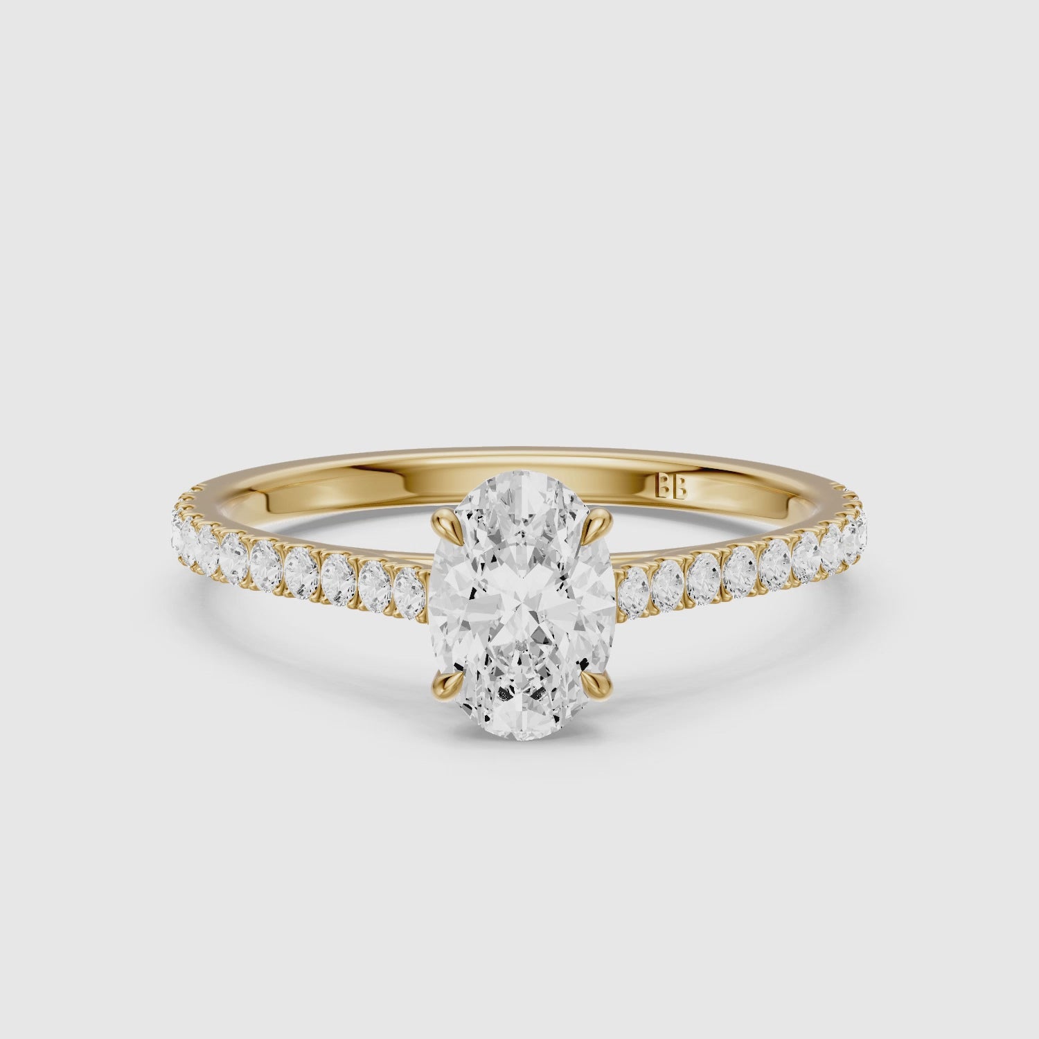 Load video: Lively Oval Cut Pave Side Stone Cathedral Style Lab Grown Diamond Ring