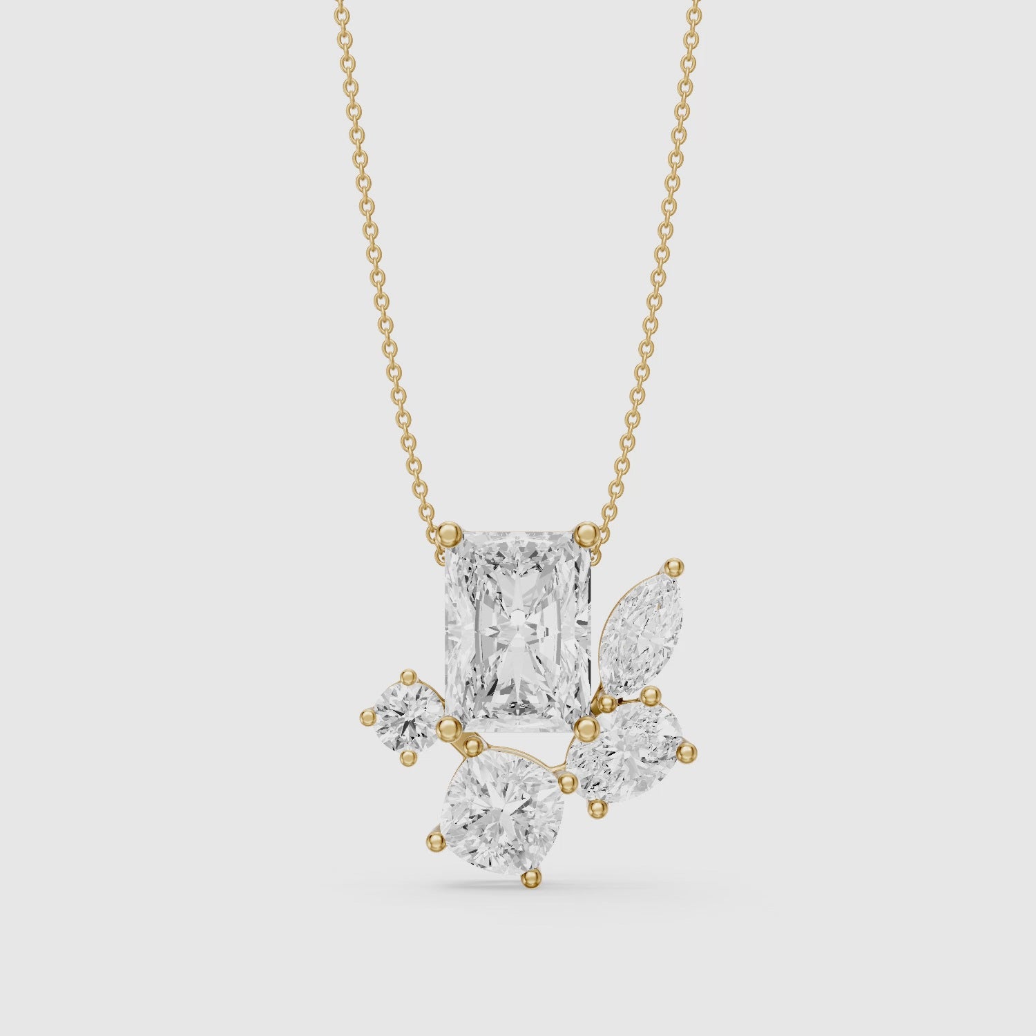 Load video: Marina Multi Shape Lab Grown Diamond Five stone Cluster Pendant