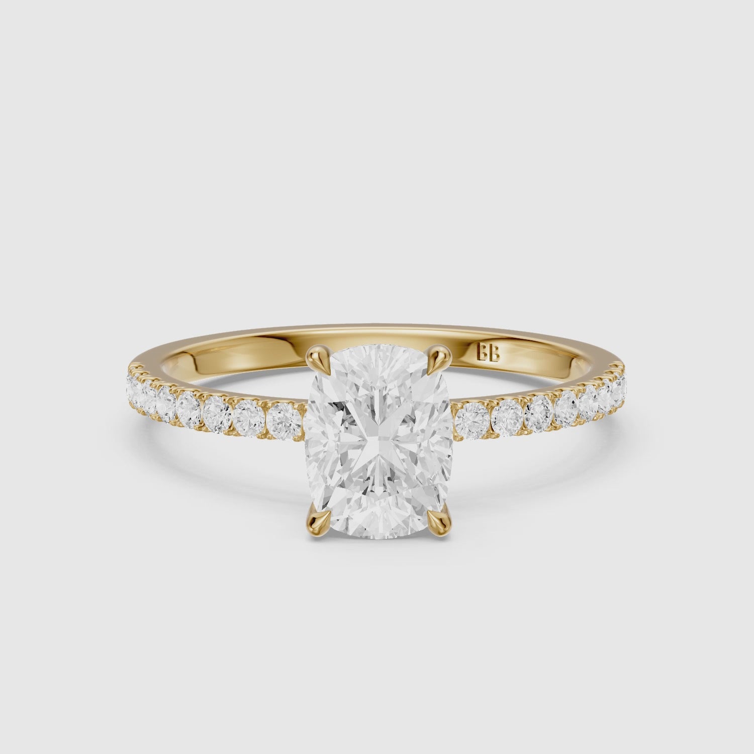 Load video: Millan Elongated Cushion Cut Hidden Halo Pave Lab Grown Diamond Ring