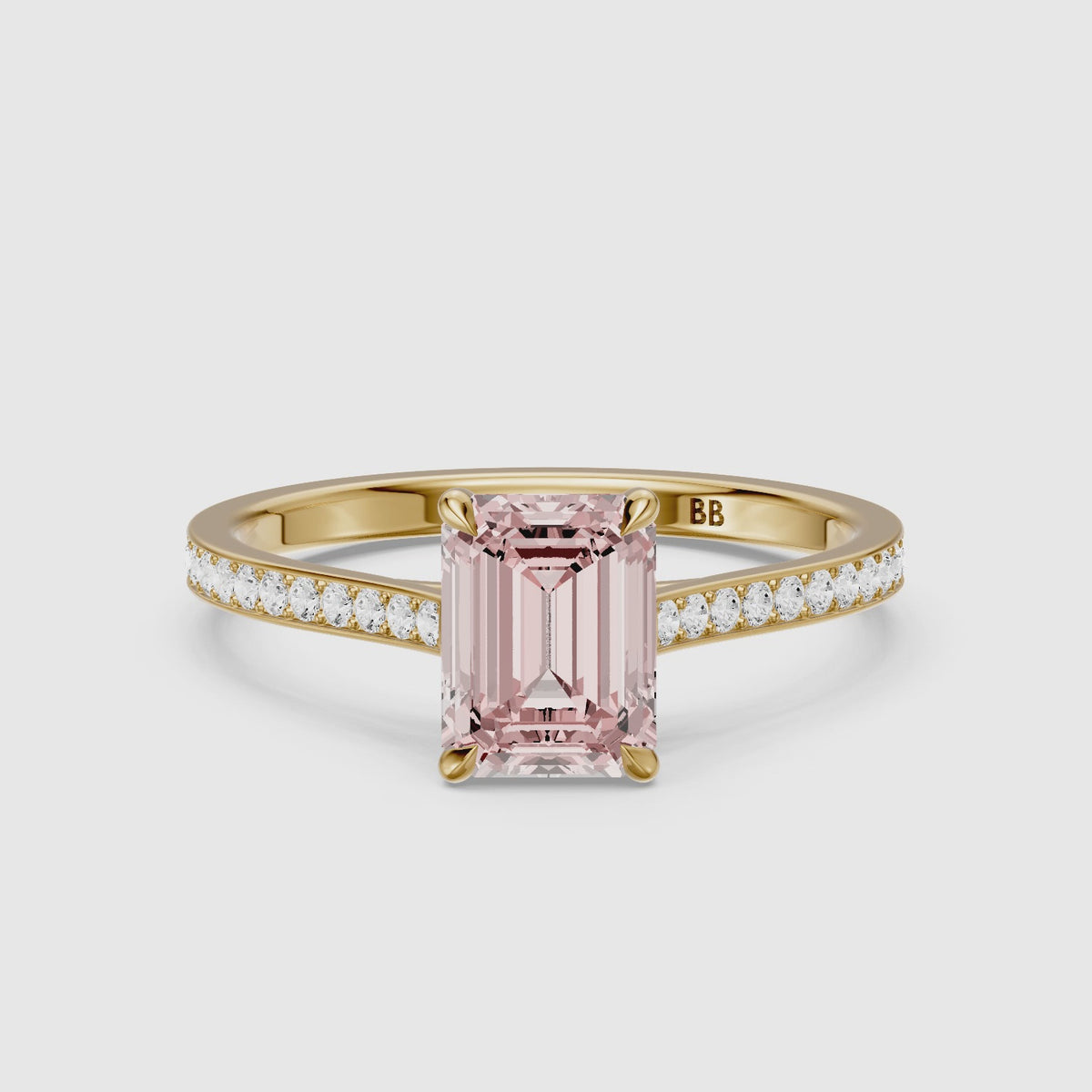Load video: Alouette Emerald Cut Side Stone Channel Set Pink Lab Grown Diamond Ring