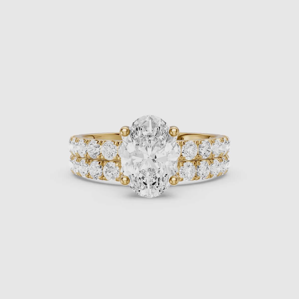 Load video: Luana Oval Cut Lab Grown Diamond Pave Bridal Set with Hidden Halo
