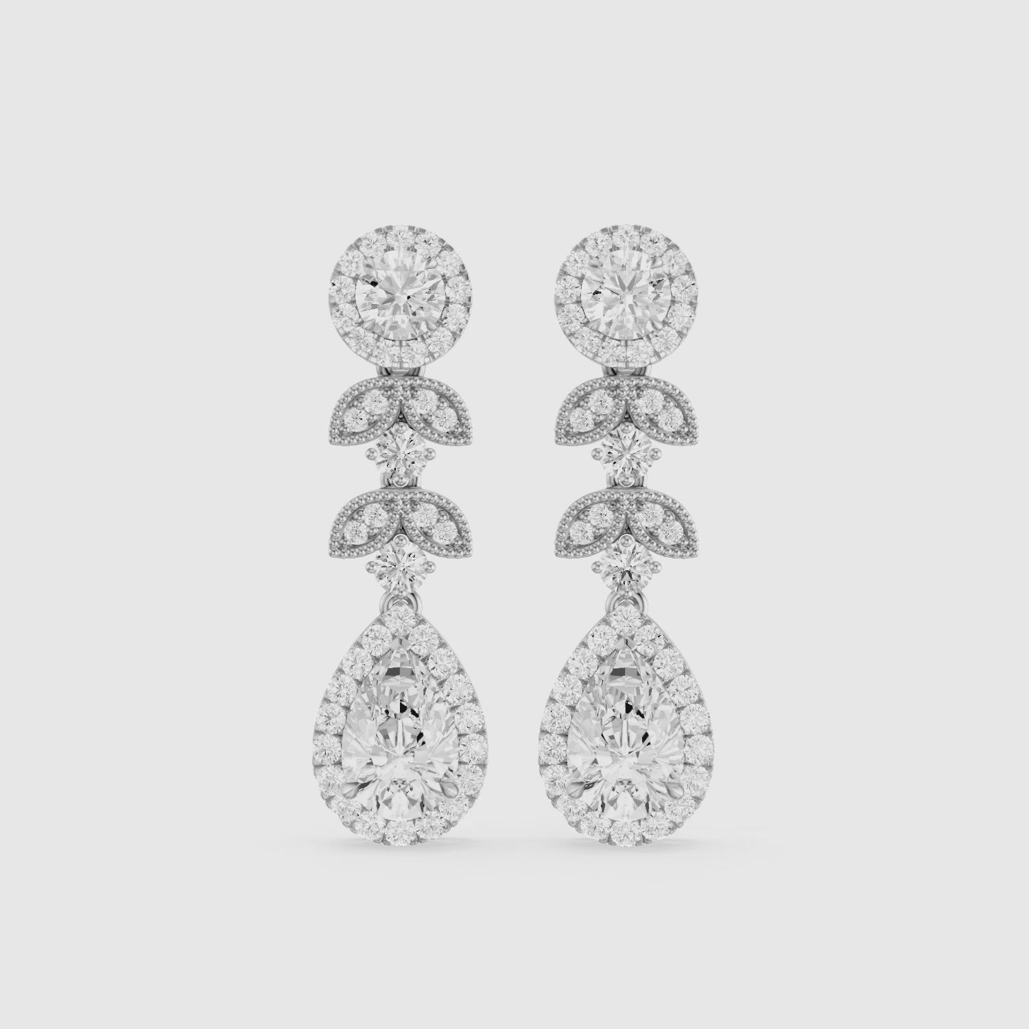 Load video: Galilea Pear and Round Vintage Filigree Lab Grown Diamond Drop Earrings