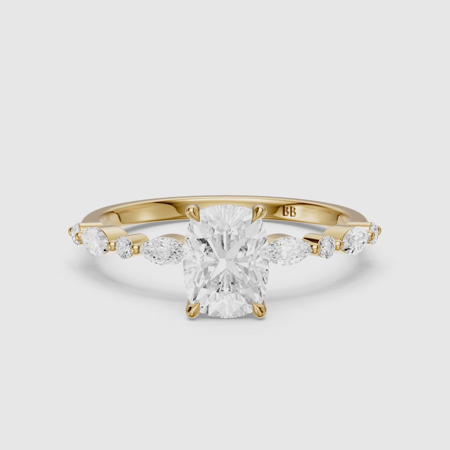 Load video: Nailea Elongated Cushion Cut Hidden Halo Lab Grown Diamond Ring
