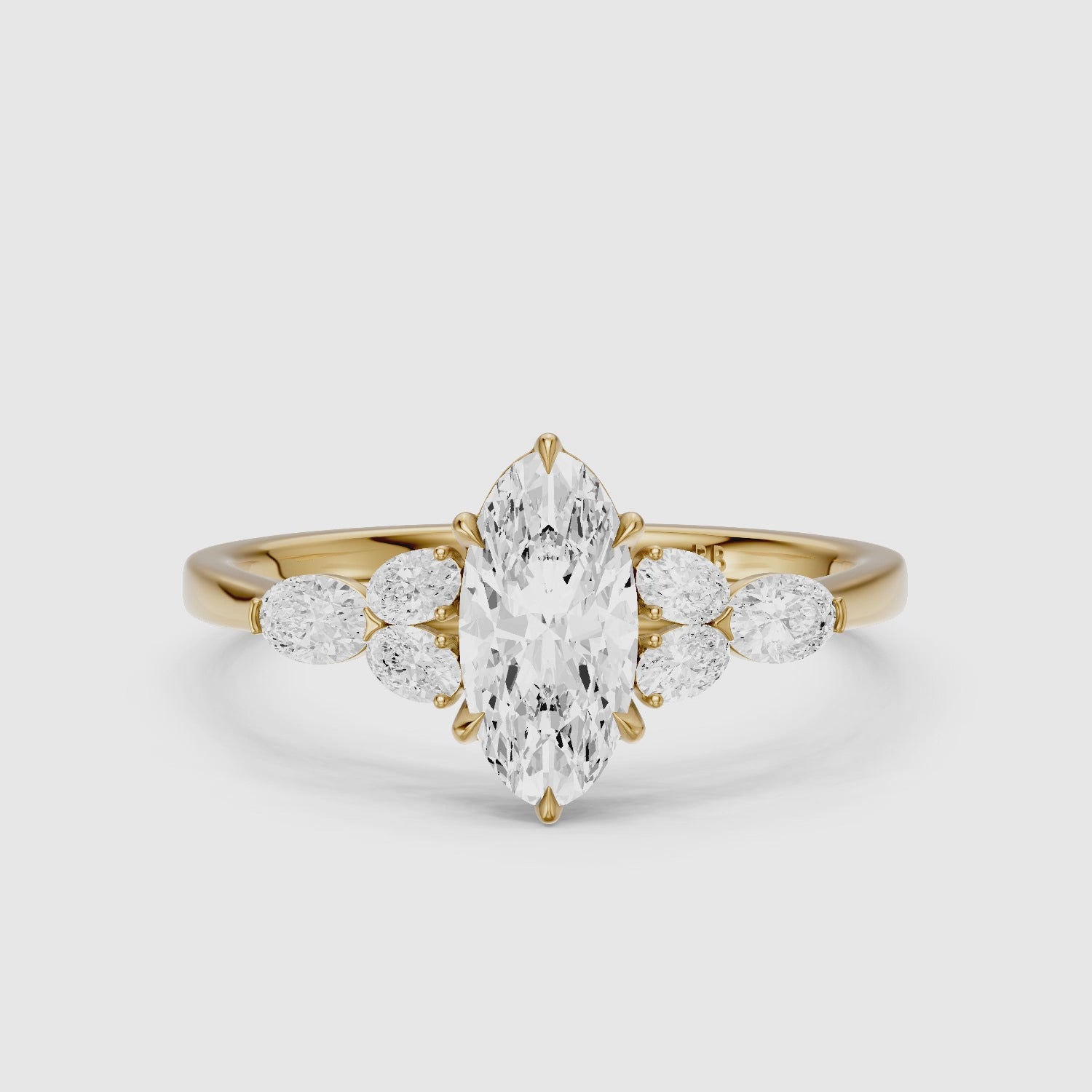 Load video: Aroa Moval Cut Lab Grown Diamond Ring with Oval Side Stones