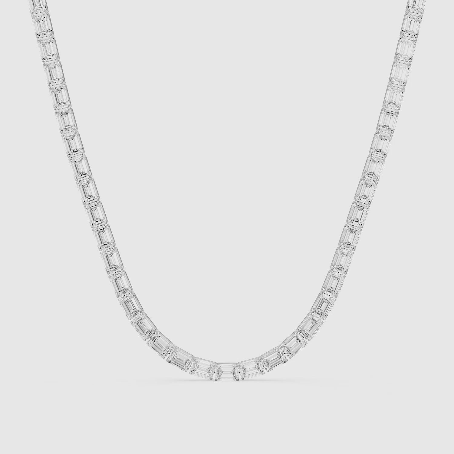 Load video: Genevieve Emerald Cut Lab Grown Diamond Four Prong Tennis Necklace