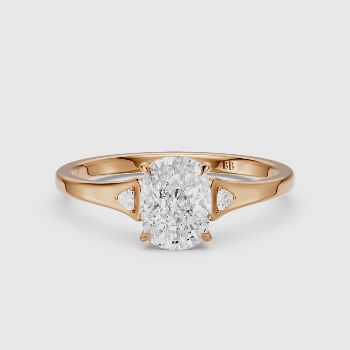 Load video: Kori Elongated Cushion Moissanite Diamond Ring with Trillion Side Stones