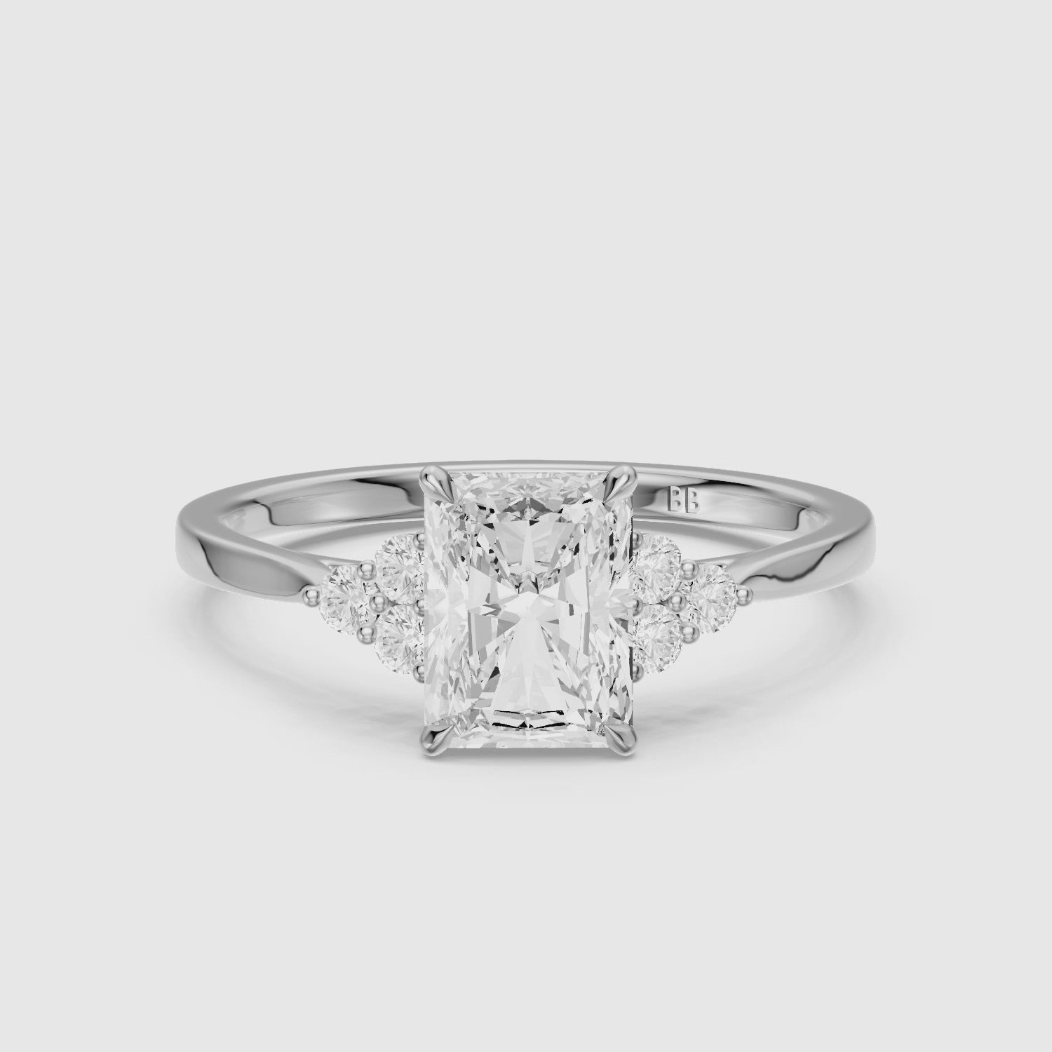 Load video: Myla Radiant Cut Side Stone Cluster Lab Grown Diamond Ring