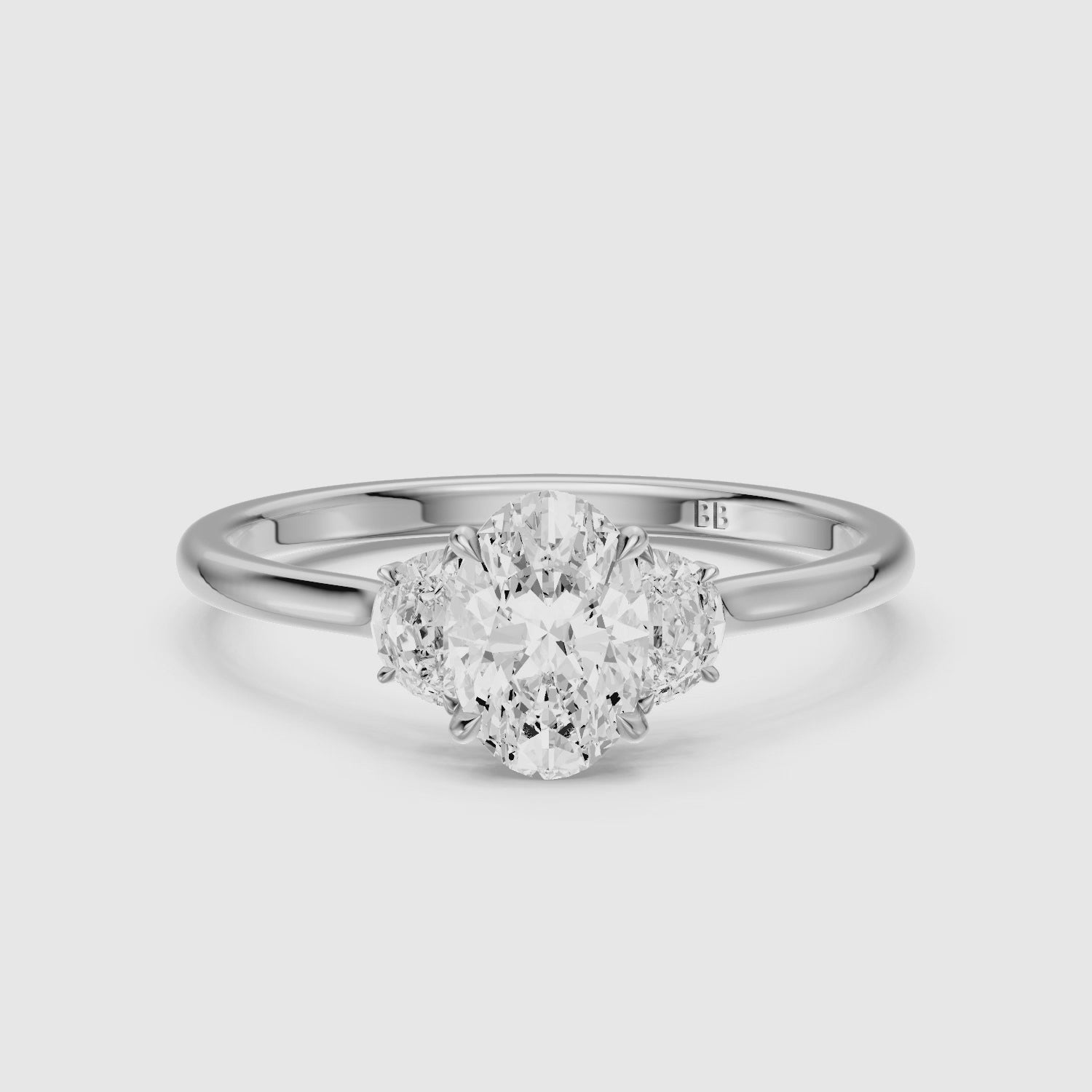 Load video: Aitana Oval Lab Diamond Ring with Half Moon Side Stones and Hidden Halo