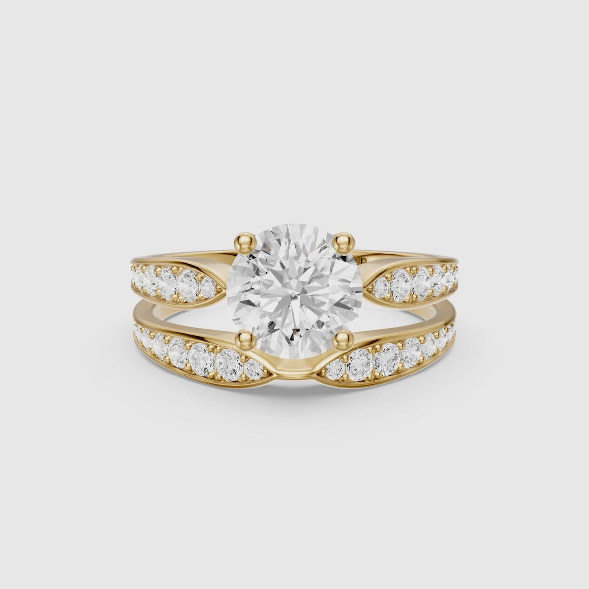 Load video: Naomi Round Lab Grown Diamond Graduated Pave Bridal Set