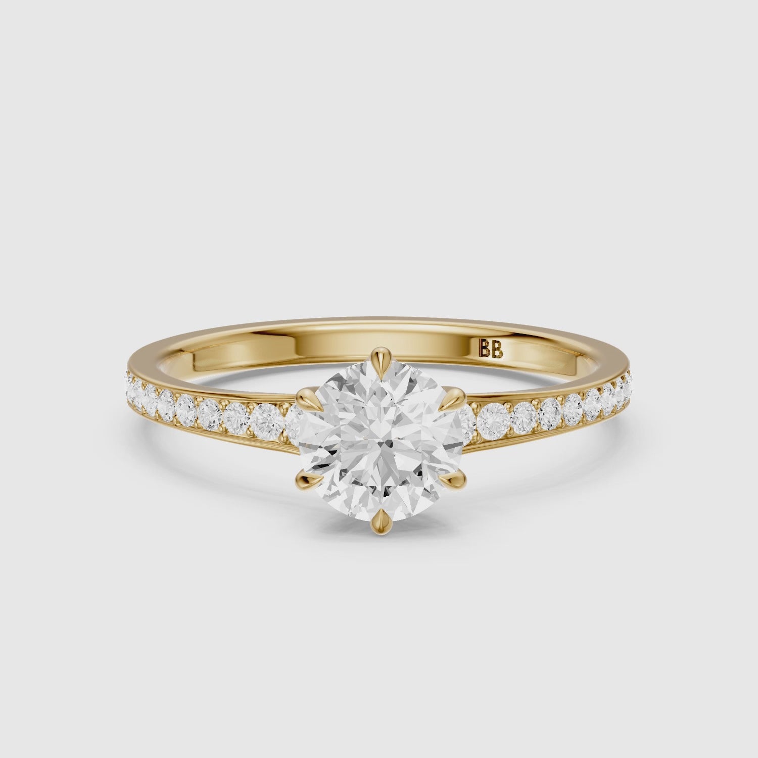 Load video: Lesley Round Cut Side Stone Pave Cathedral Moissanite Diamond Ring