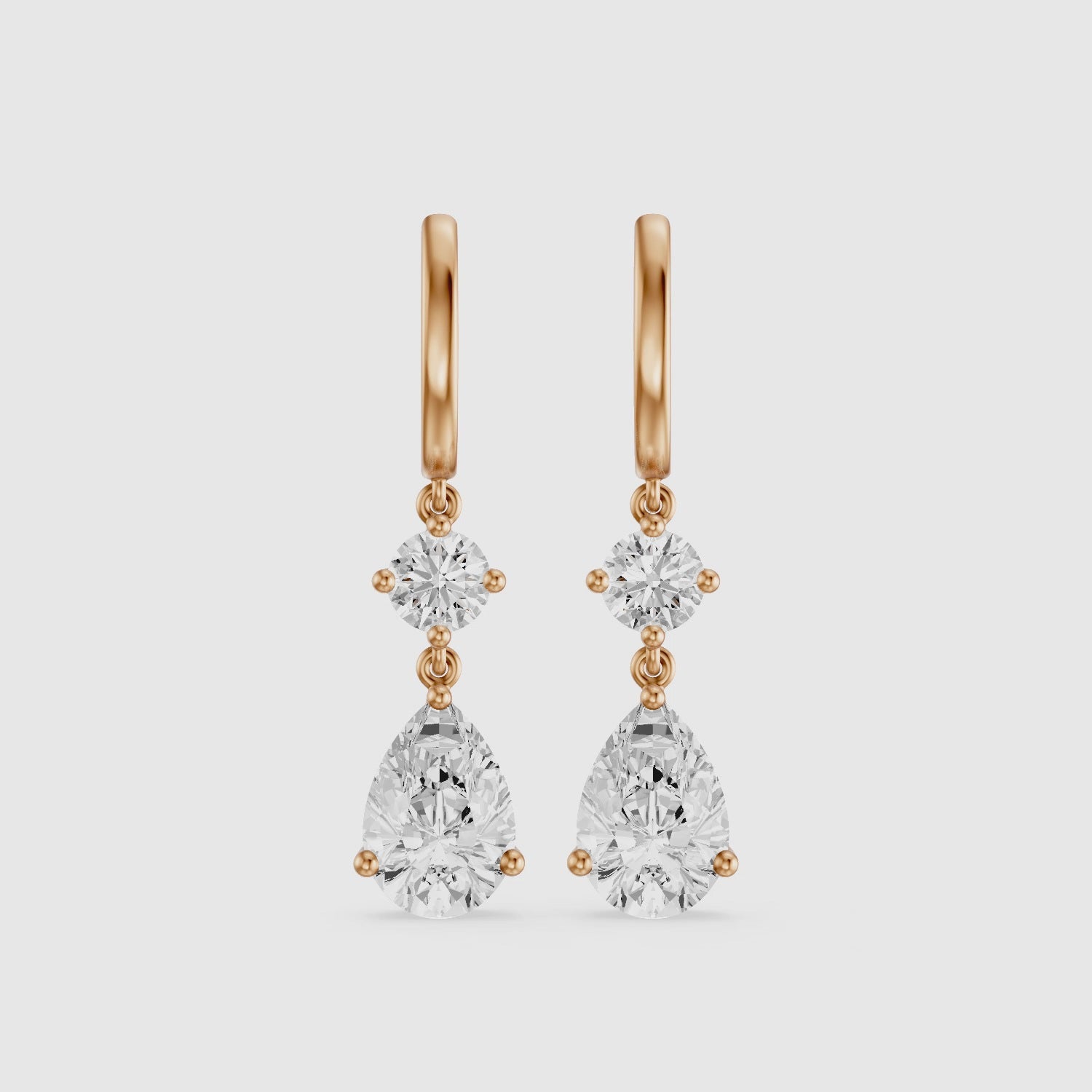 Load video: Aliza Round and Pear Lab Grown Diamond Huggie Drop Earrings