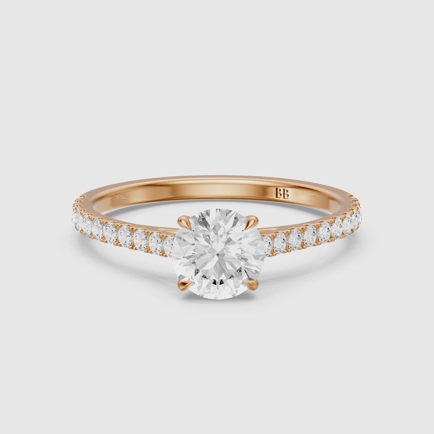 Load video: Hailee Round Cut Cathedral Style Pave Lab Grown Diamond Ring