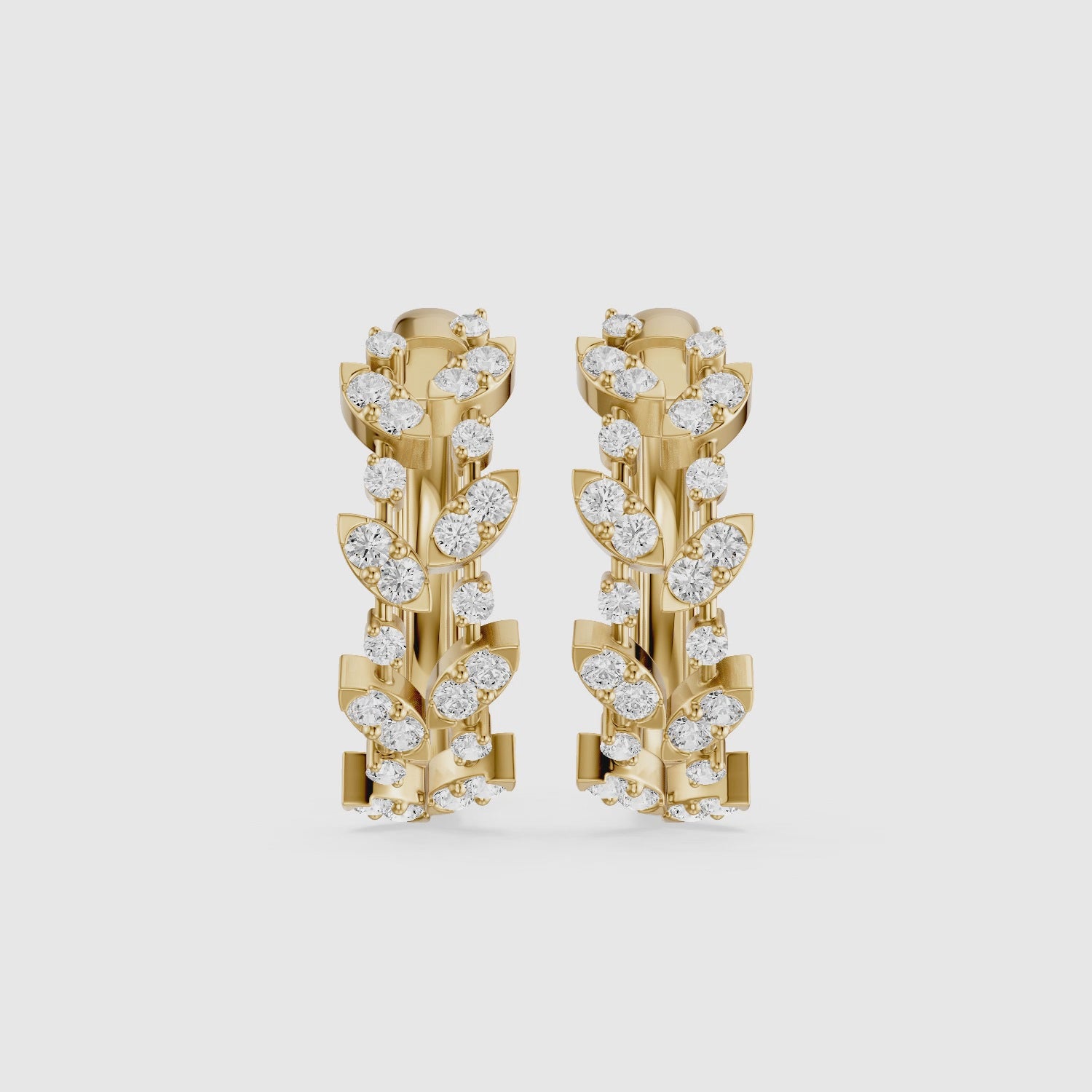 Load video: Araceli Round Lab Grown Diamond Floral Vine Hoop Earrings