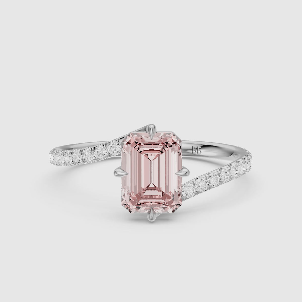 Load video: Tinsley Emerald Cut Pink Lab Grown Diamond Split Shank Ring