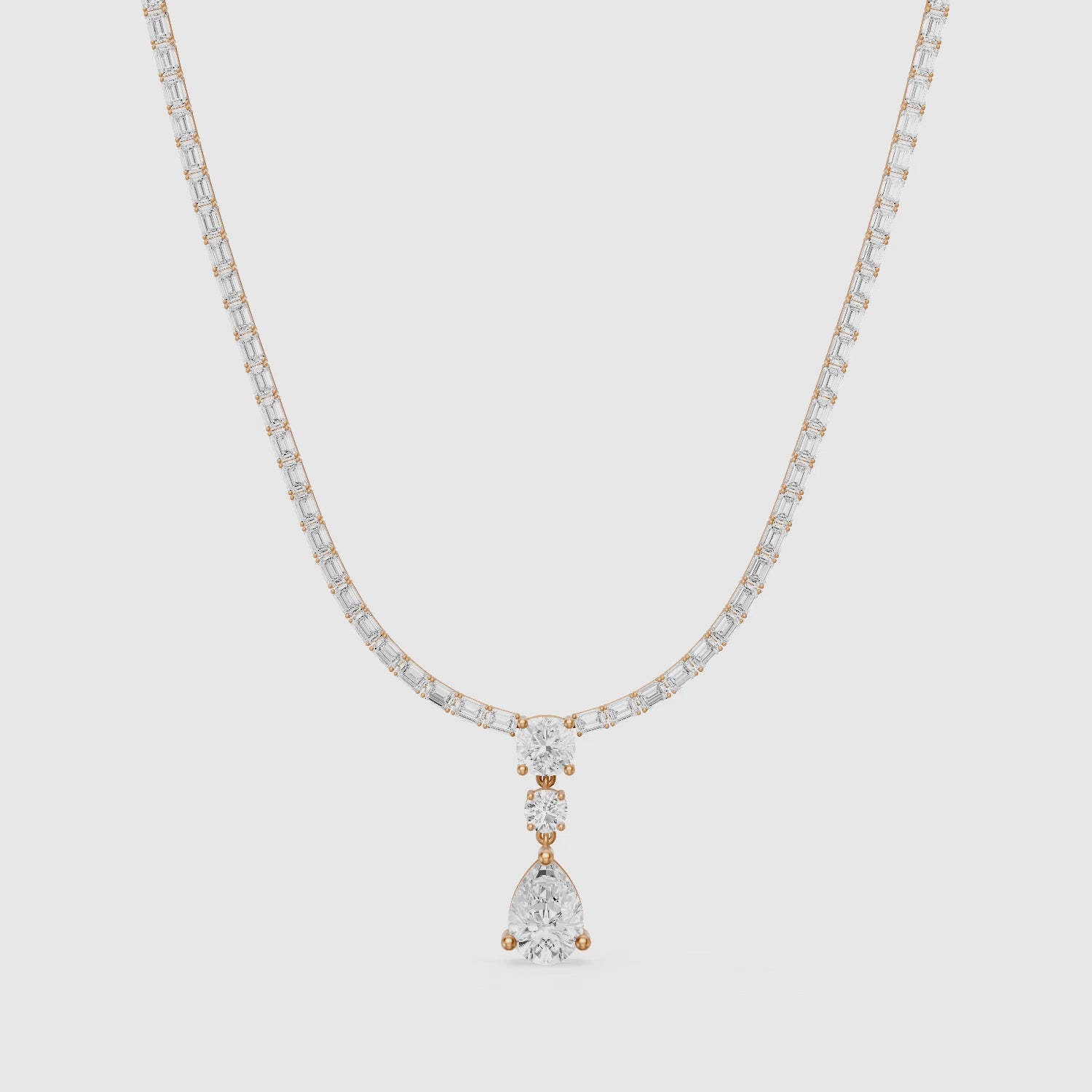 Load video: Vivian Baguette Cut Lab Grown Diamond Pear Drop Tennis Necklace