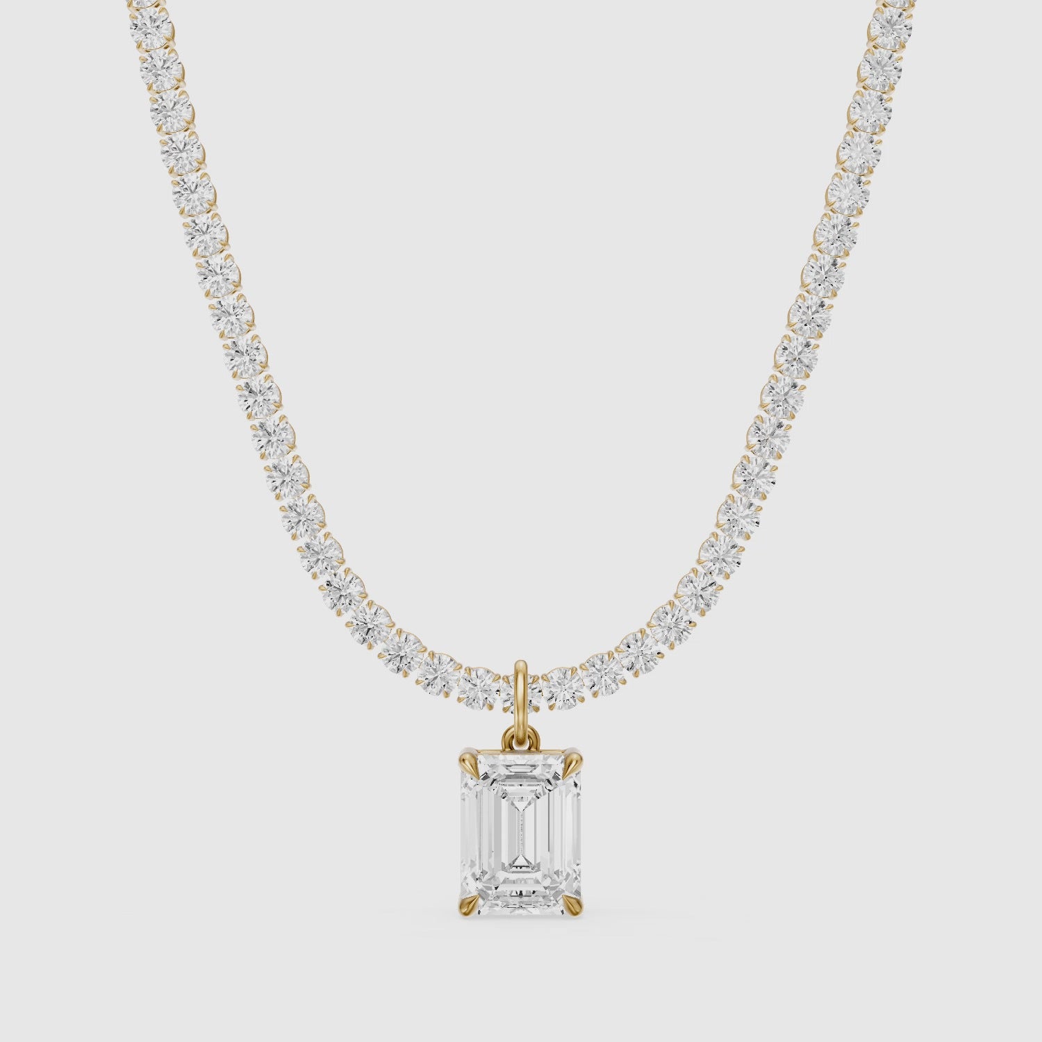 Load video: Madelyn Emerald Cut Lab Grown Diamond Drop Tennis Necklace