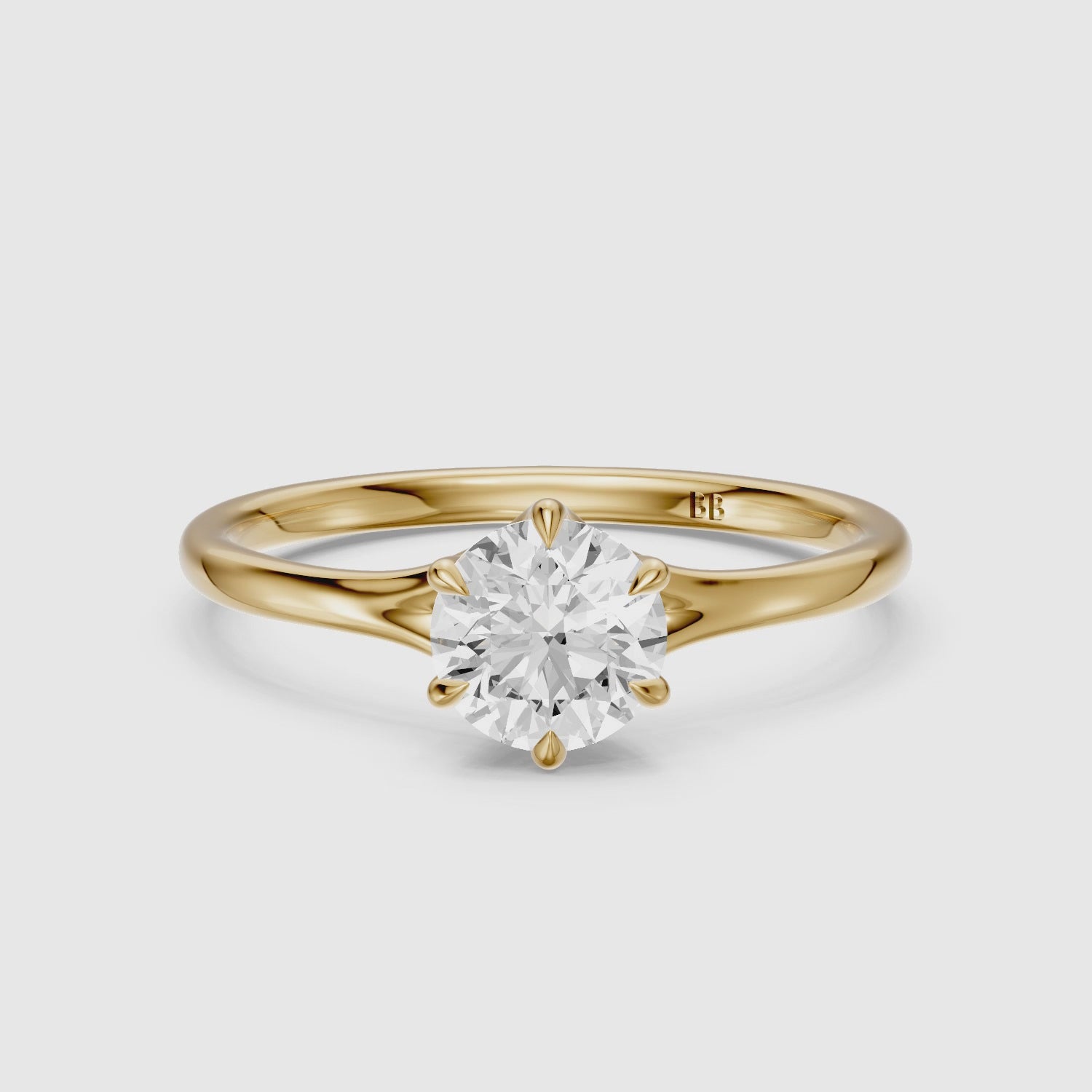 Load video: Dakota 6 Prong Round Cut Solitaire Split Shank Lab Grown Diamond Ring