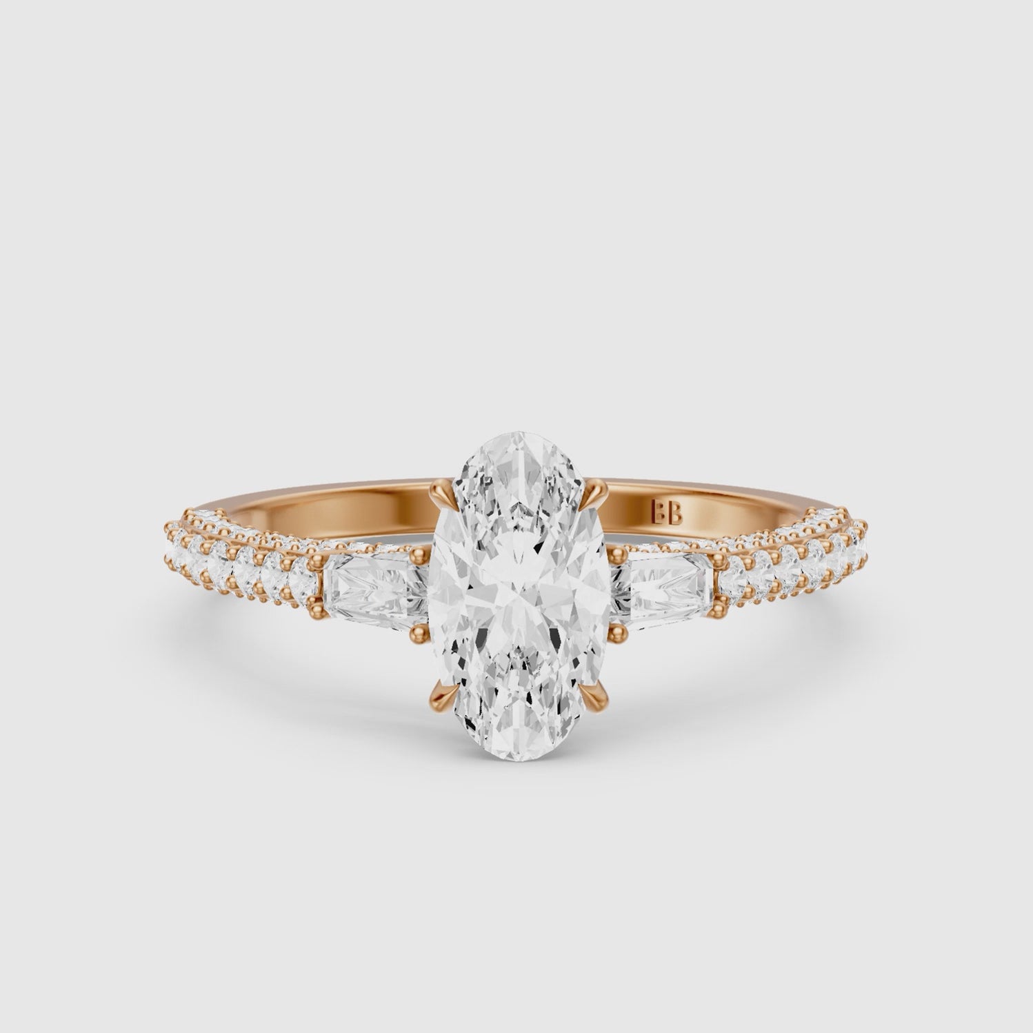 Load video: Elliana Moval Cut Lab Diamond Ring with Tapered Baguette Side Stones