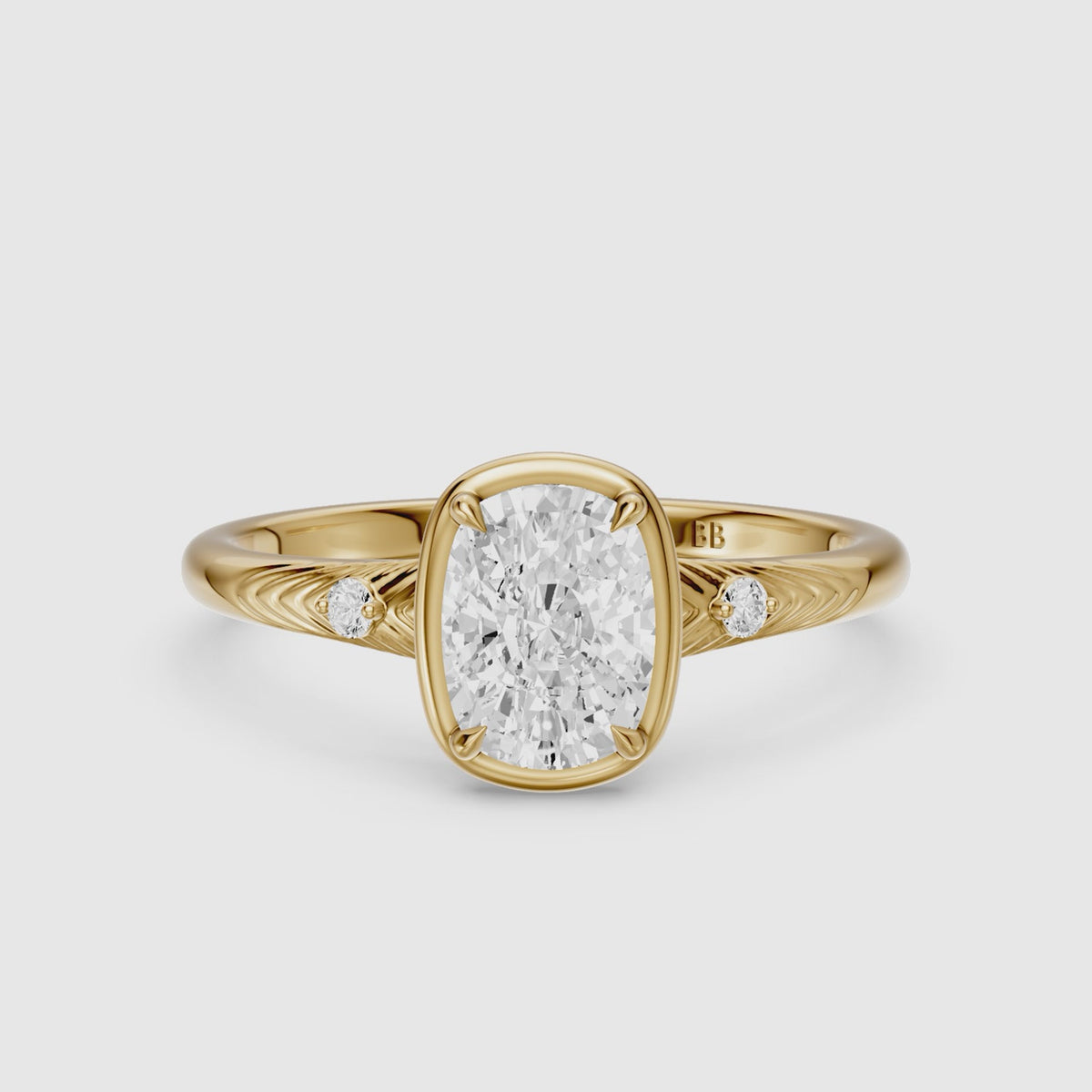 Load video: Emersyn Vintage Inspired Elongated Cushion Cut Bezel Prong Set Lab Grown Diamond Ring