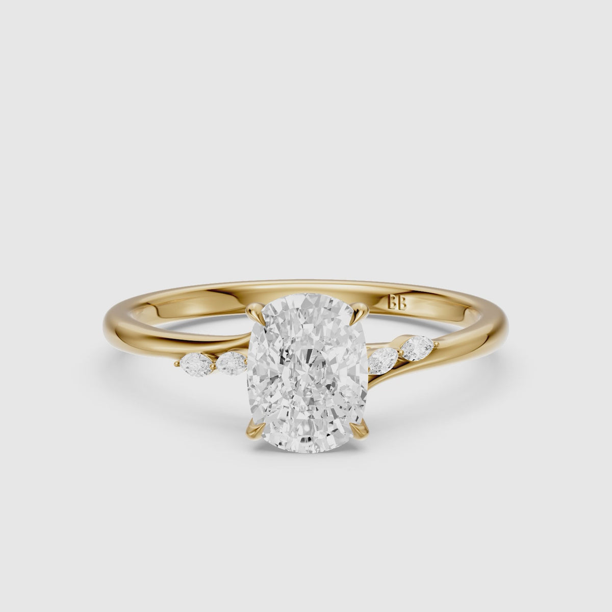 Load video: Nixie Elongated Cushion Hidden Halo Side Marquise Lab Grown Diamond Ring