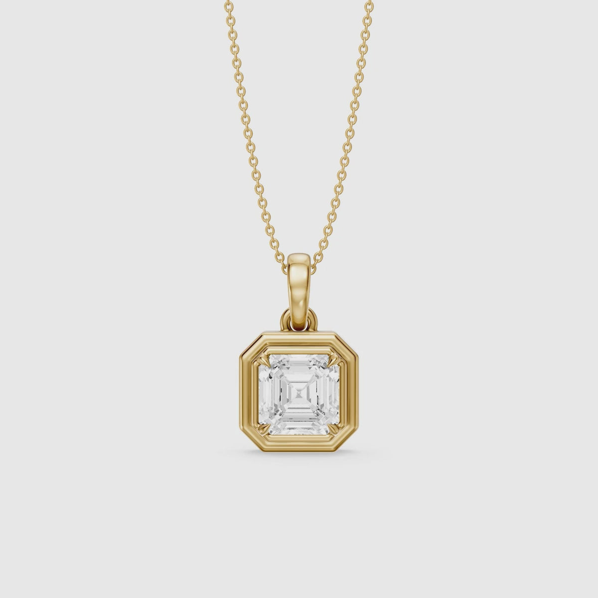 Load video: Ellen Asscher Cut Lab Grown Diamond Double Bezel Pendant with Prong