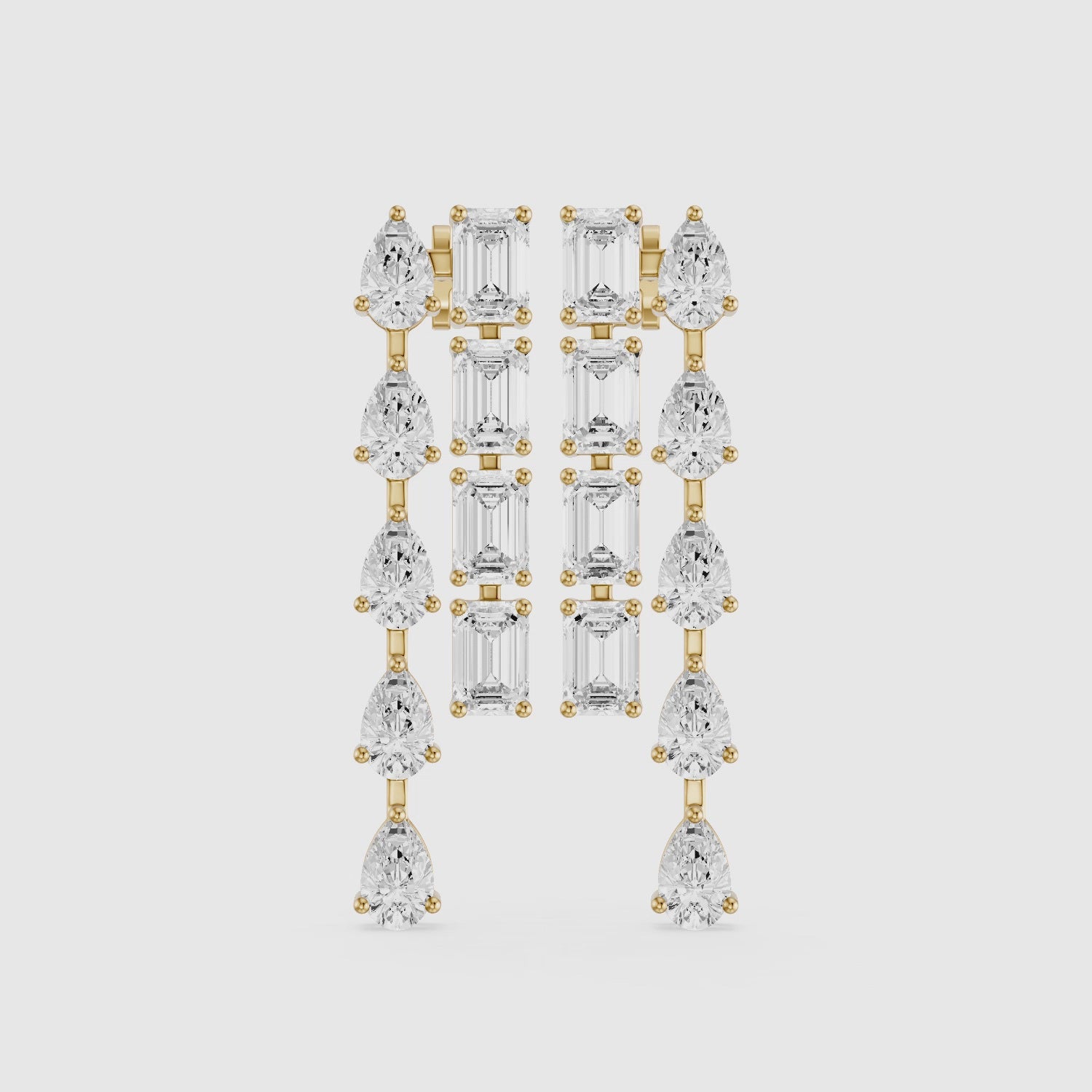 Load video: Delta Dual Linear Pear and Emerald Cut Lab Grown Diamond Dangle Earrings