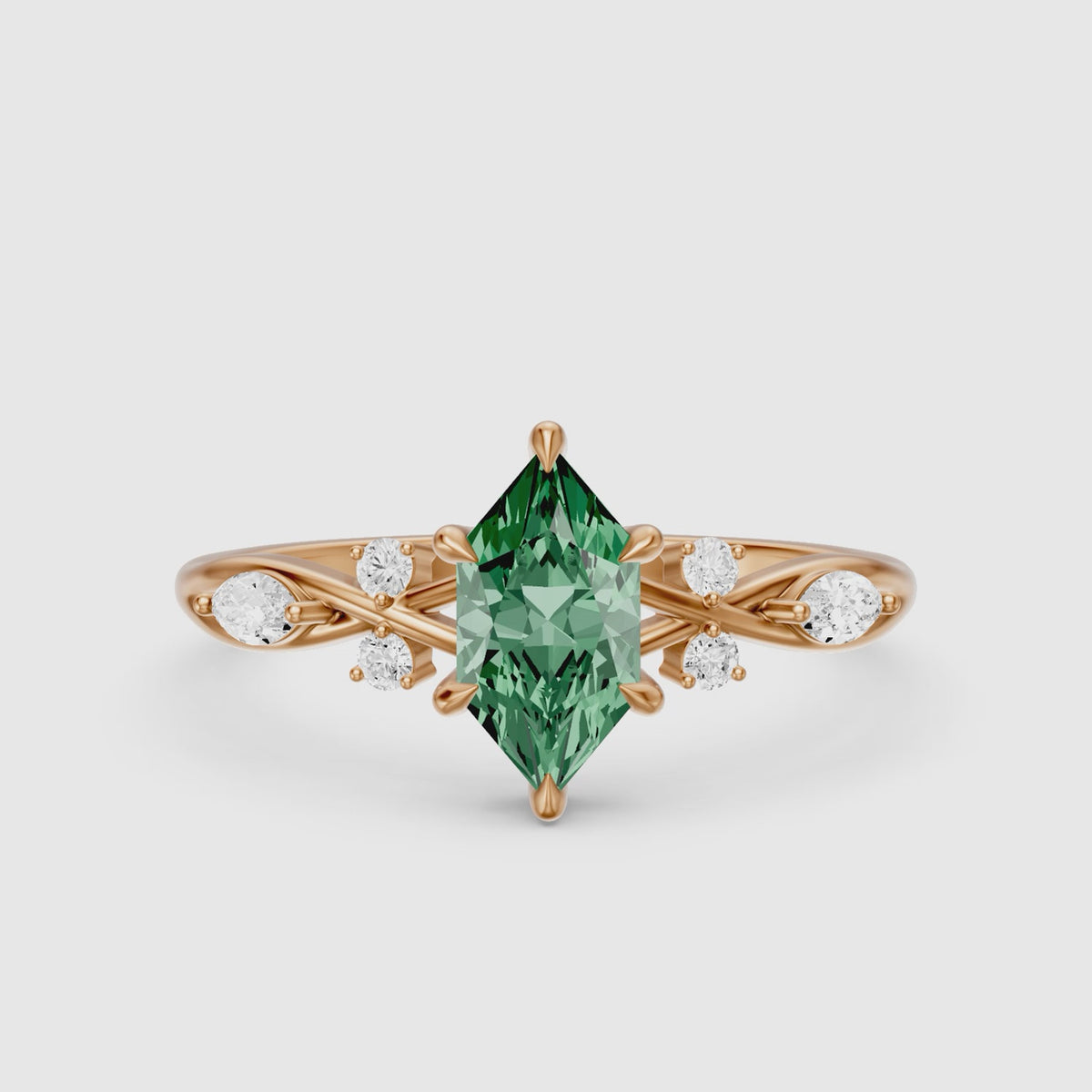 Load video: Meredith Nature Inspired Dutch Marquise Cut Green Lab Grown Diamond Engagement Ring