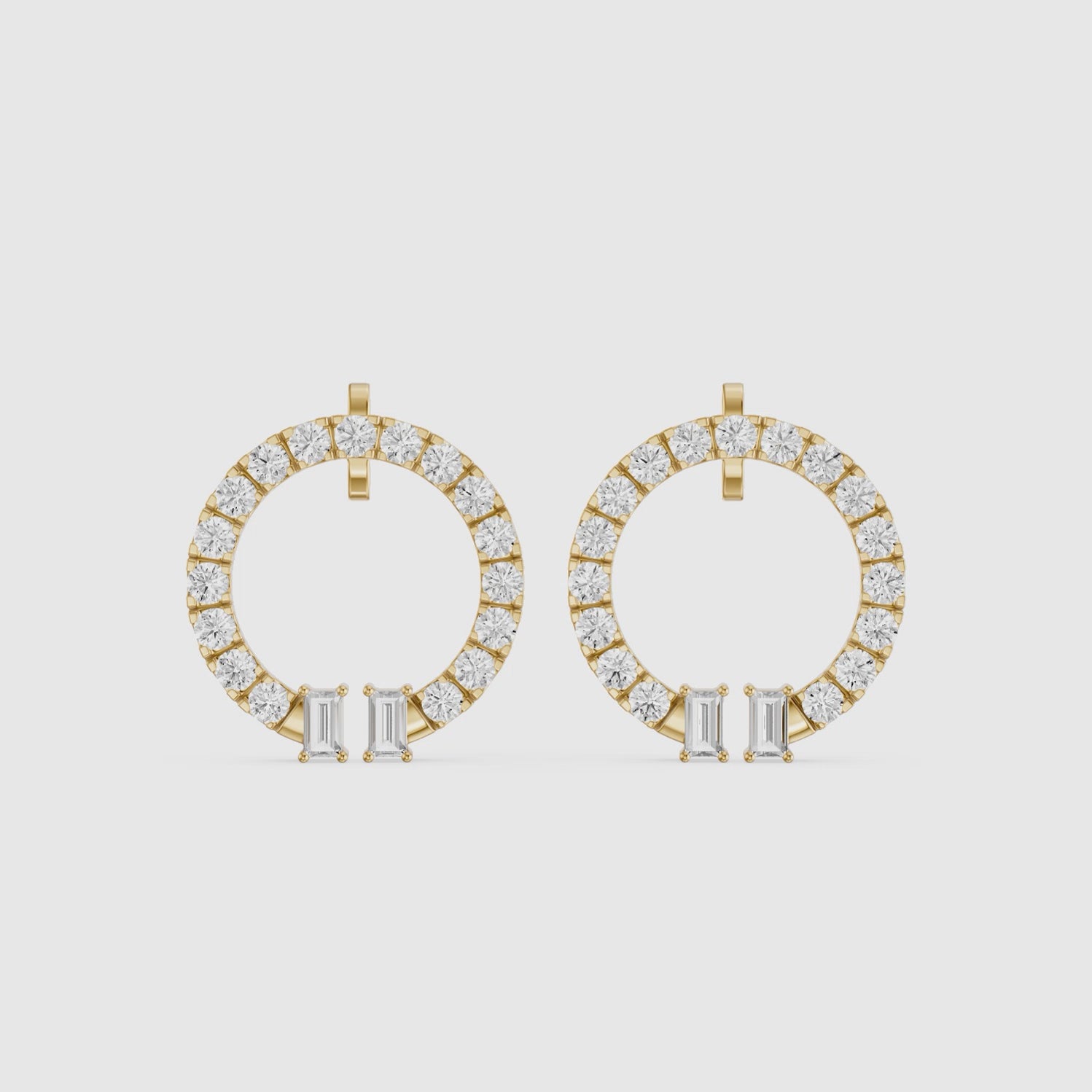 Load video: Garnet Baguette and Round Lab Grown Diamond Circle Earrings