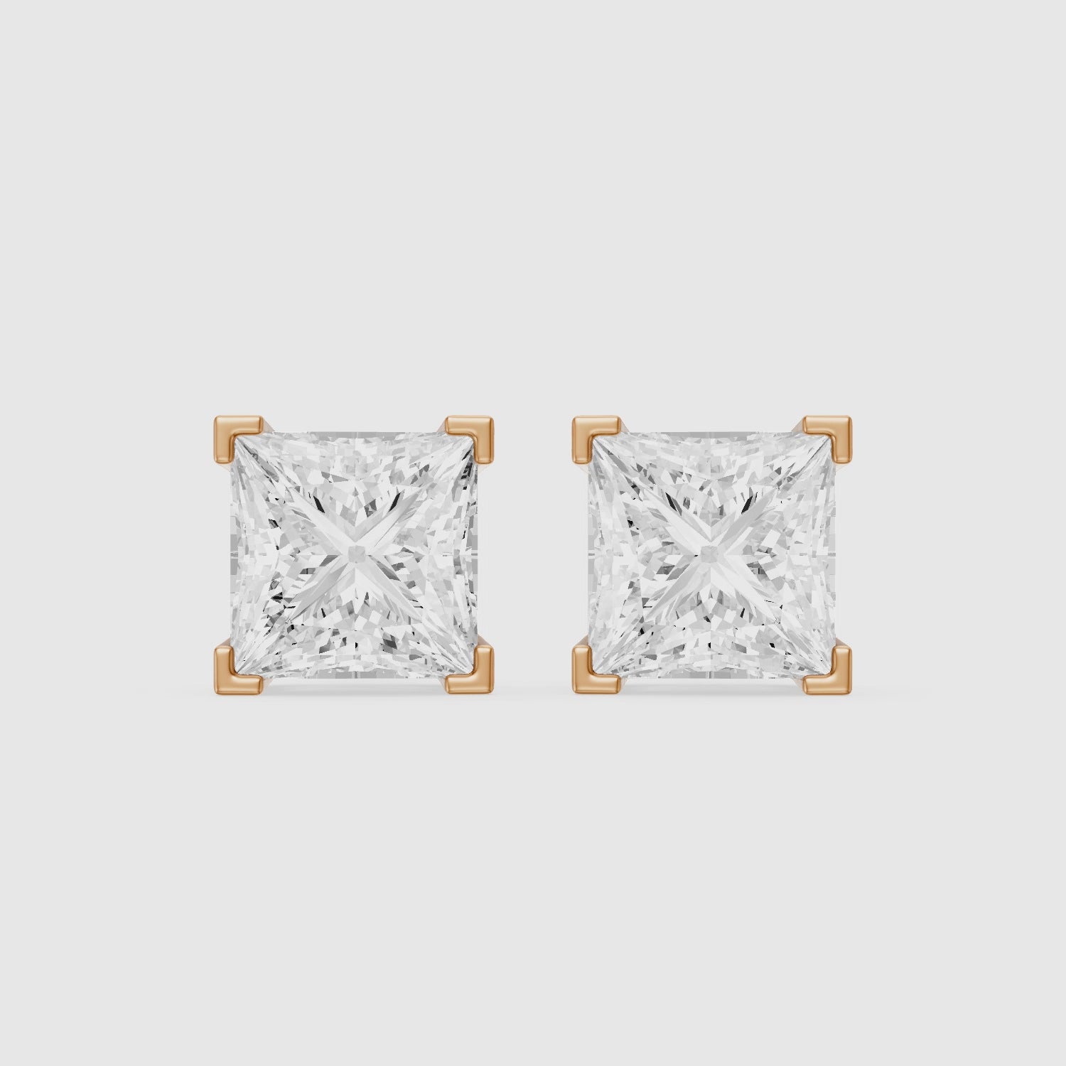 Load video: Shylin Princess Cut Lab Grown Diamond Basket Set Stud Earrings