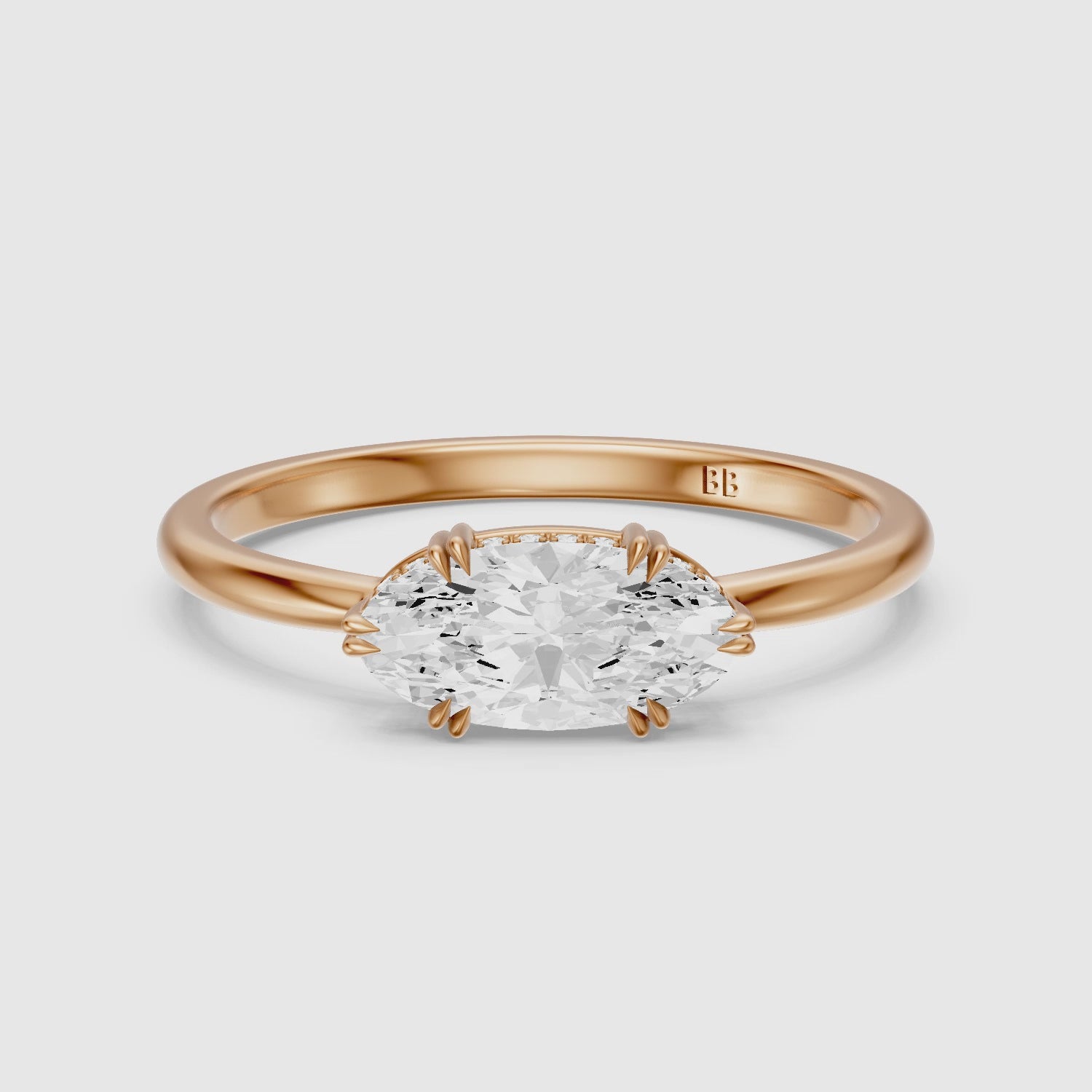 Load video: Diana East West Moval Moissanite Diamond Hidden Halo Double Claw Ring