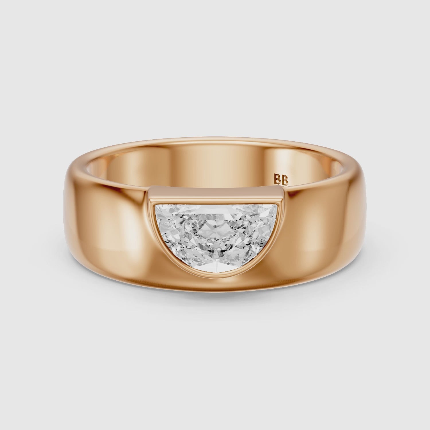 Load video: Coraline Half Moon Cut Lab Diamond Bezel Solitaire Cigar Band