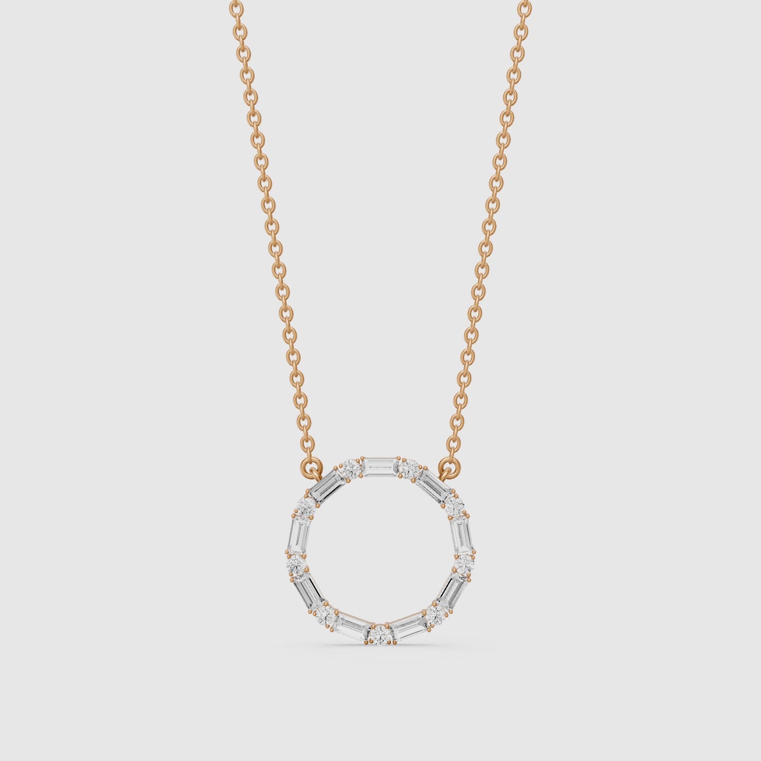 Load video: Eira Round and Baguette Lab Grown Diamond Circle Pendant