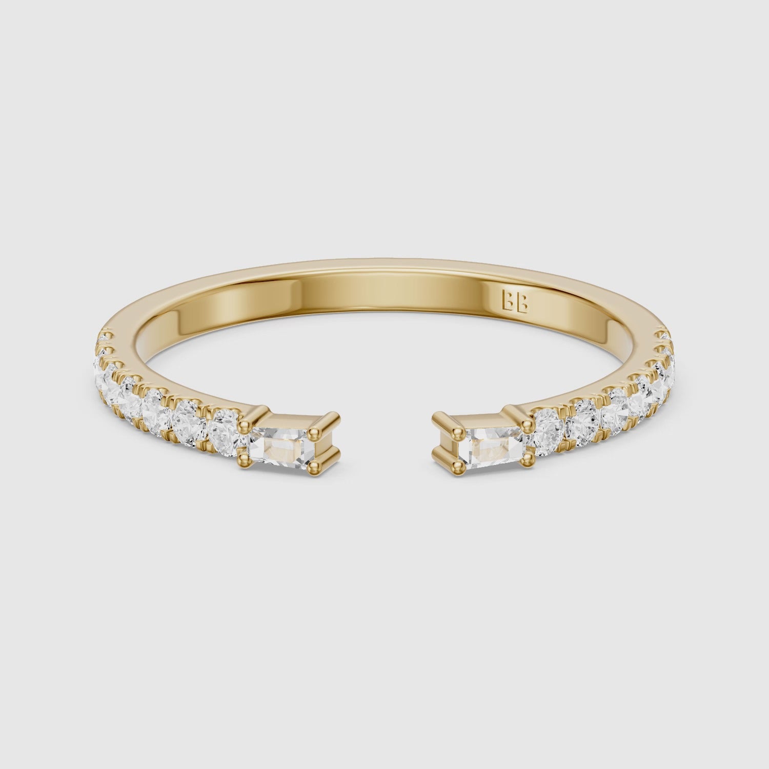Load video: Kaia Round and Tapered Baguette Lab Grown Diamond Open Wedding Band
