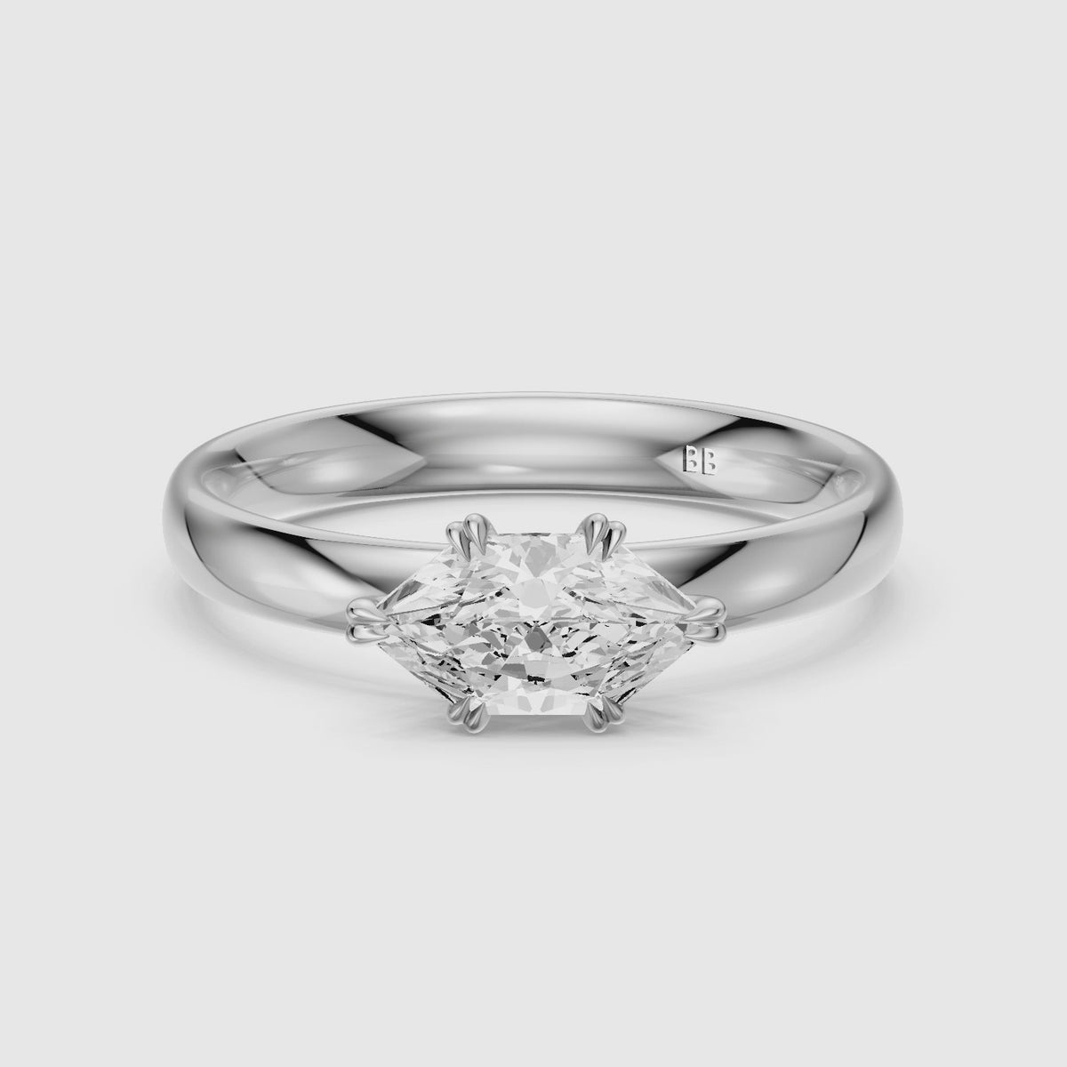 Load video: Bruna East-West Dutch Marquise Moissanite Diamond Double Claw Prong Ring