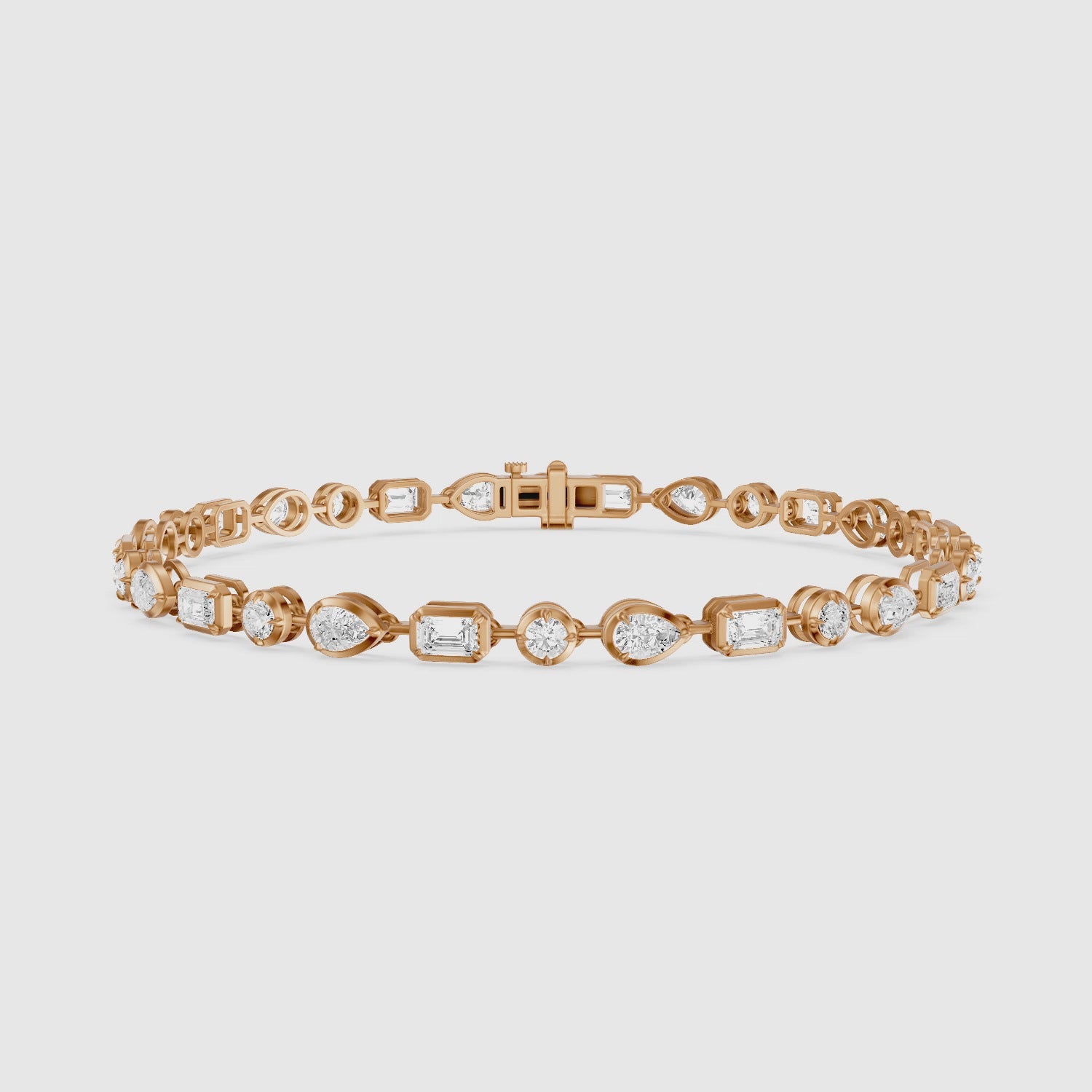 Load video: Ezra Pear, Emerald Cut and Round Lab Grown Diamond Tennis Bracelet