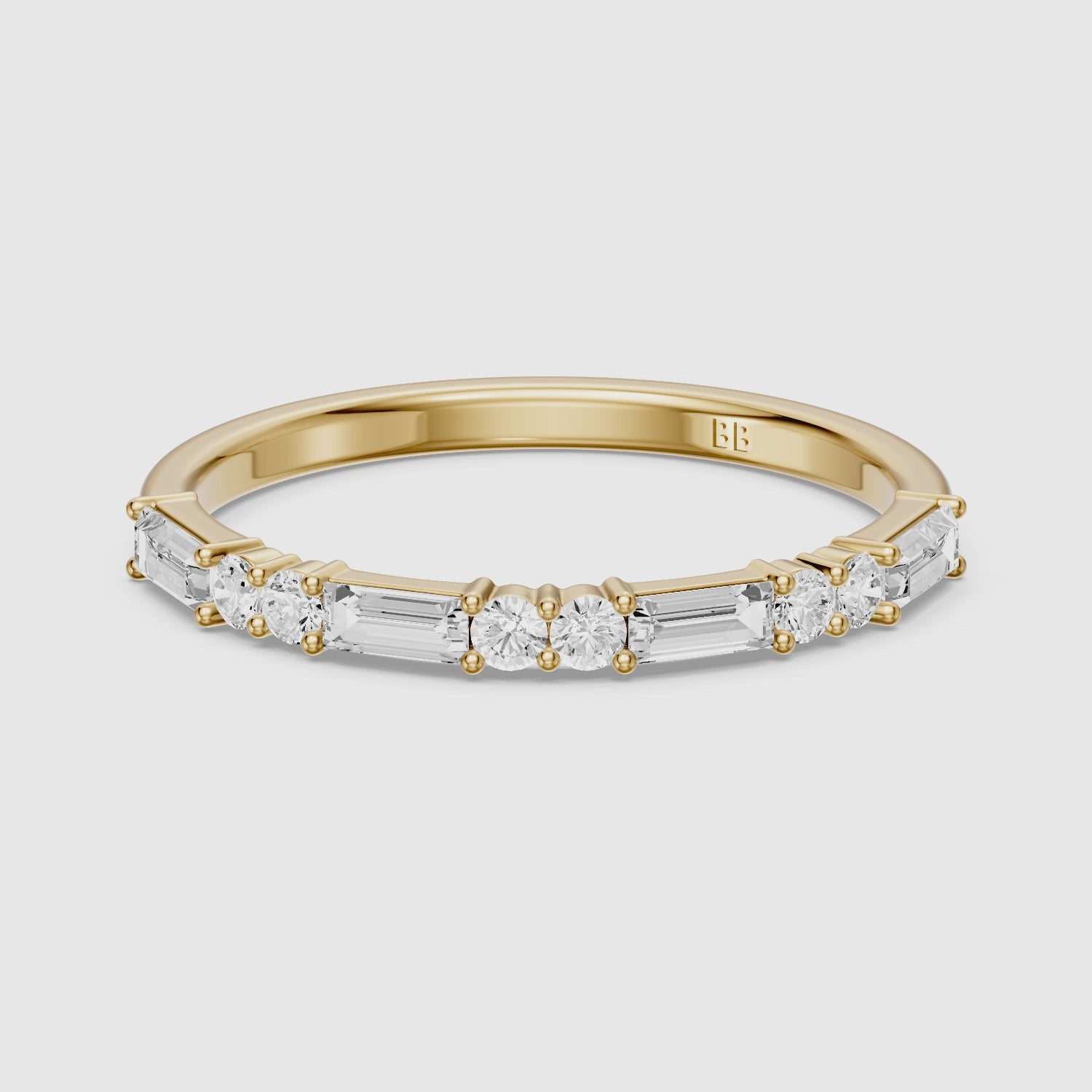 Load video: Sage Baguette and Round Lab Grown Diamond Half Eternity Band