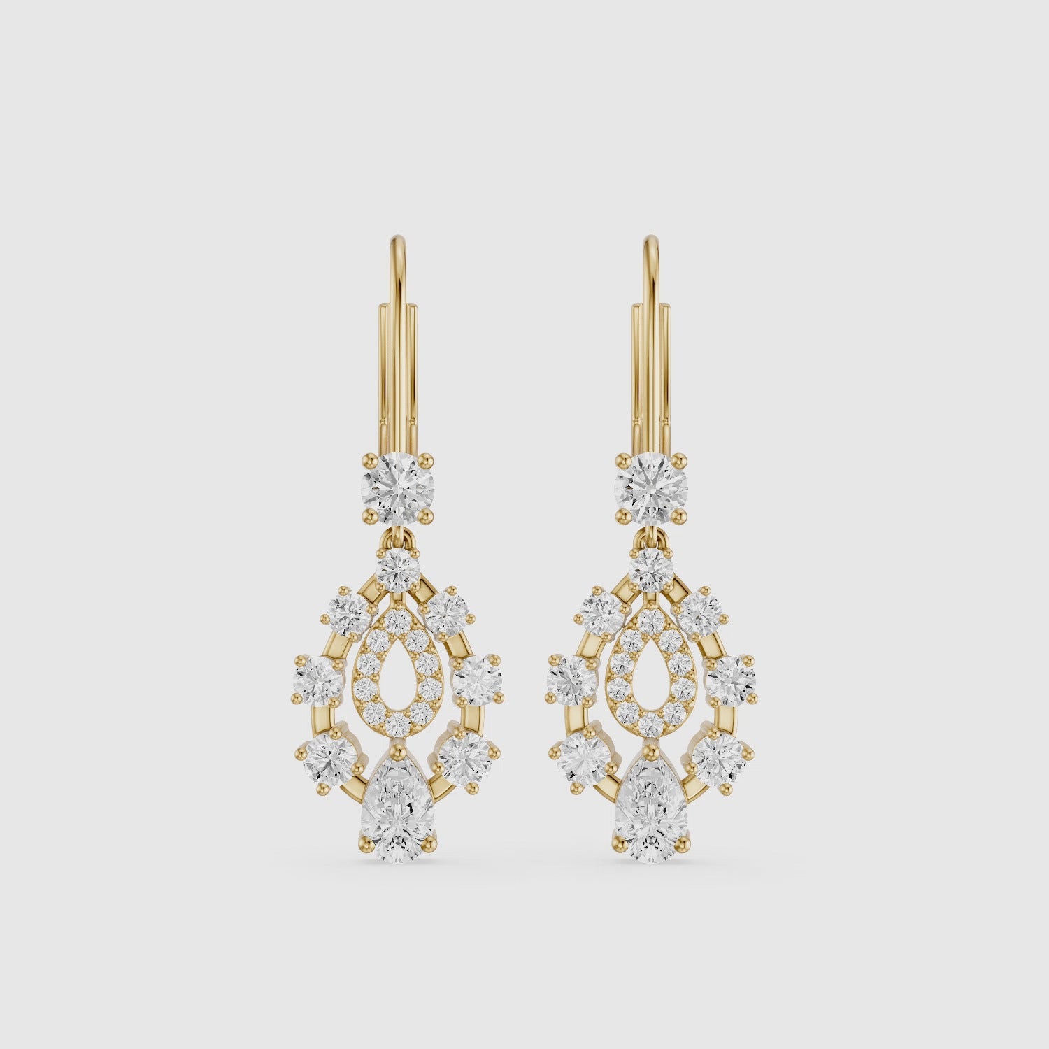 Load video: Heather Pear and Round Lab Grown Diamond Cluster Drop Earrings