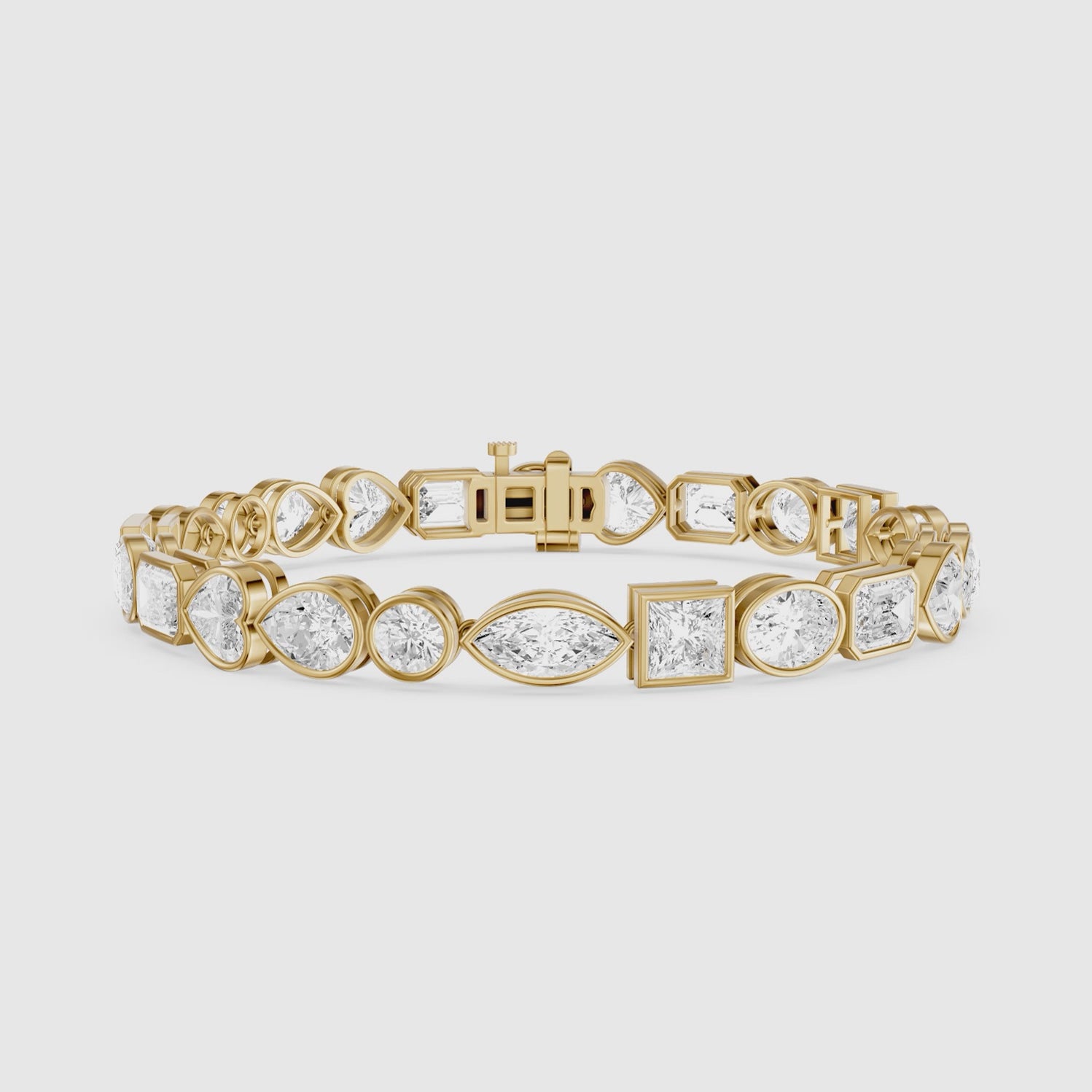 Load video: Ily Multi Shape Lab Grown Diamond Bezel Tennis Bracelet