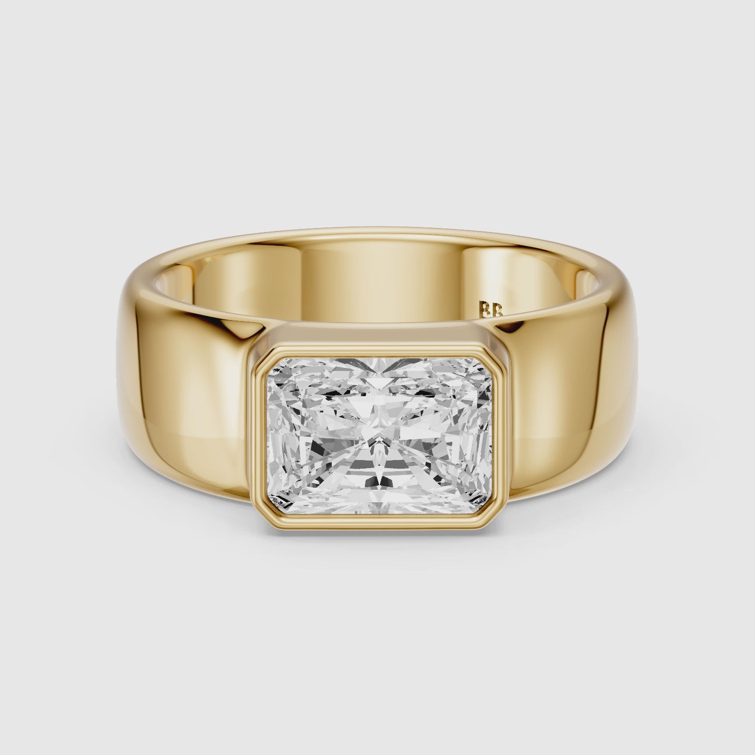 Load video: Bristol Radiant Cut Lab Grown Diamond Bezel Set Wide Cigar Band