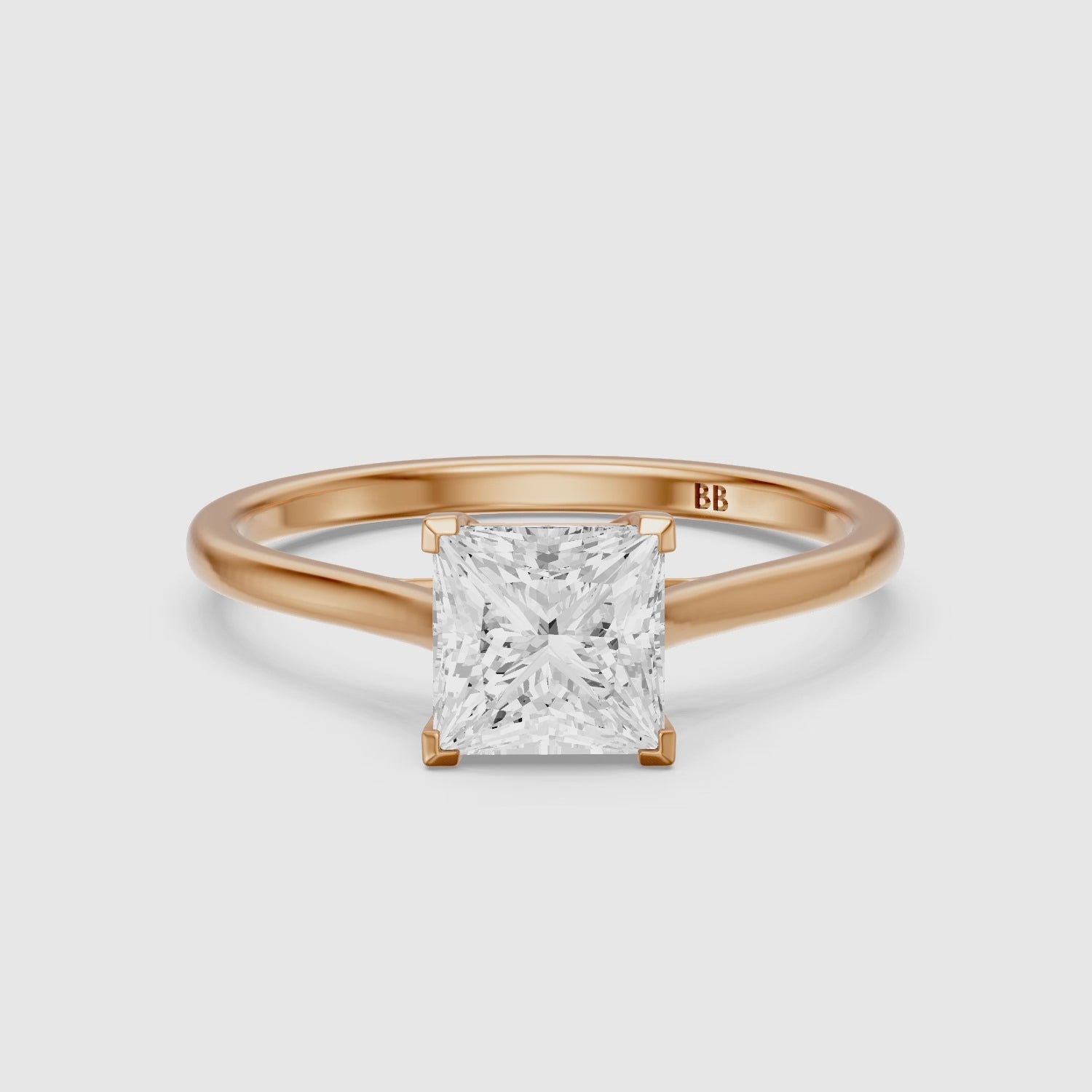 Load video: Camila 4 Prong Princess Cut Solitaire Moissanite Diamond Ring